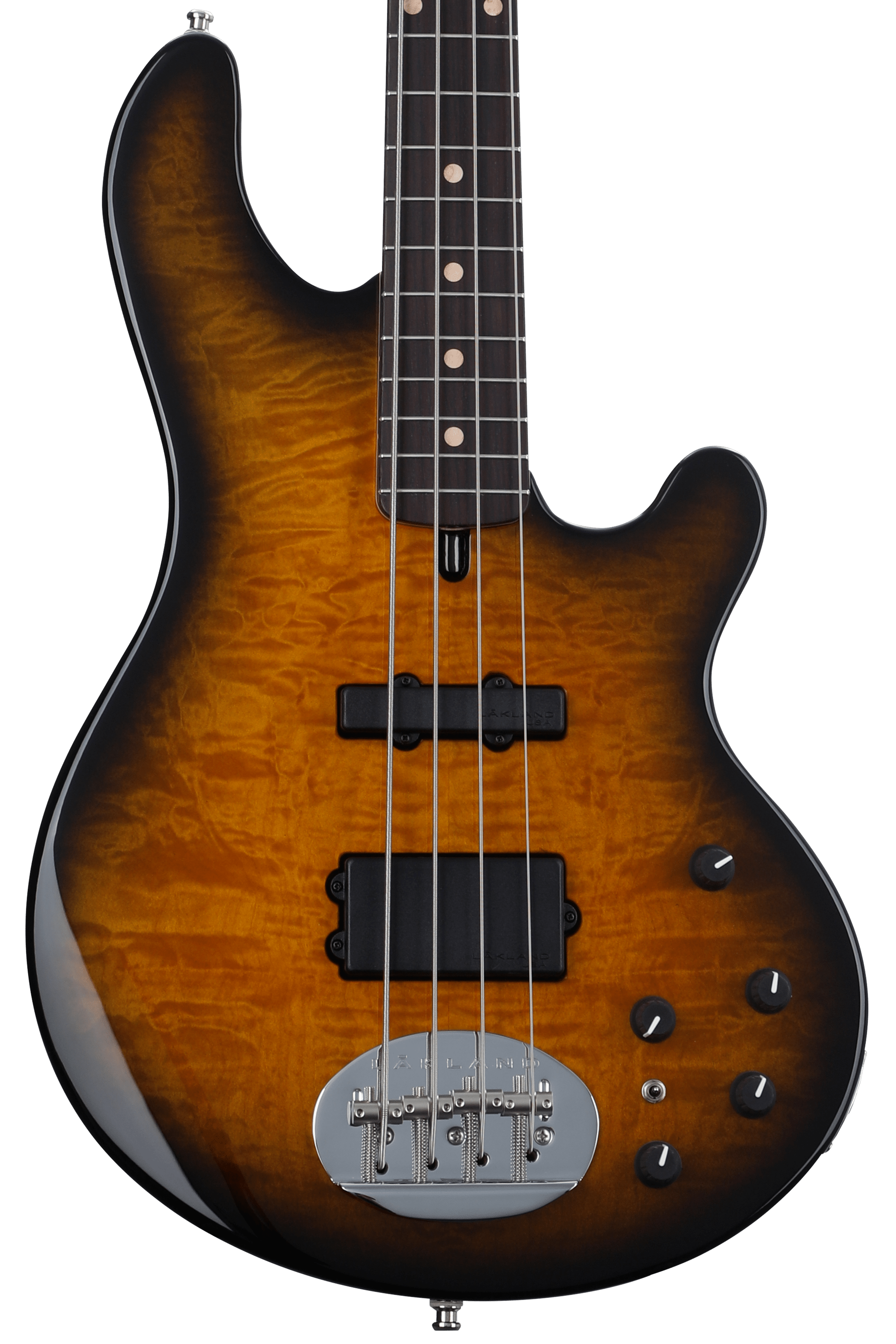 Lakland USA 44-94 Deluxe Quilted Maple Bass Guitar - Tobacco Sunburst with  Rosewood Fingerboard | Sweetwater