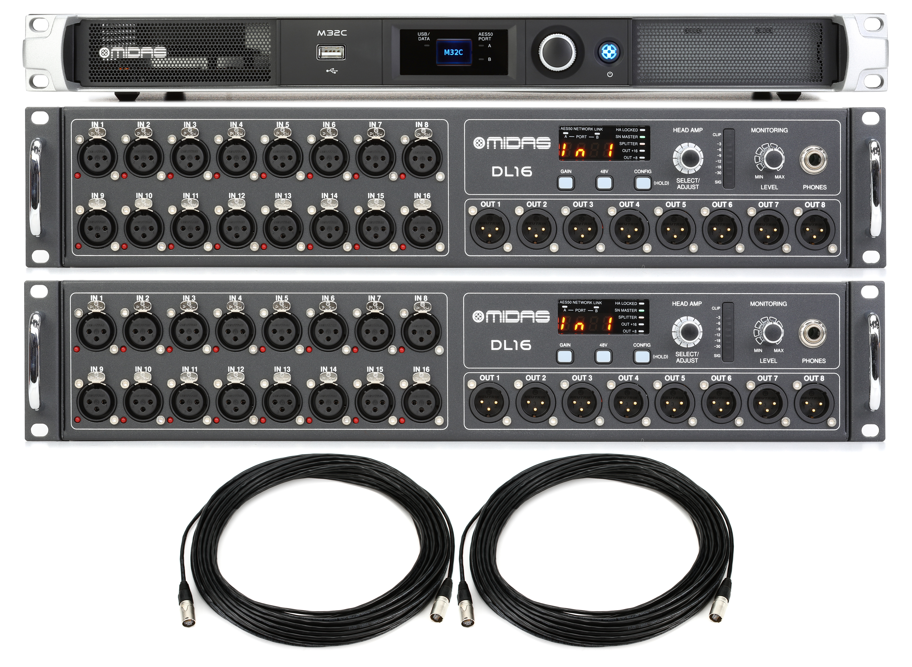 Photo of Midas M32C 40-channel Digital Rackmount Mixer and DL16 16-input / 8-output Stage Boxes