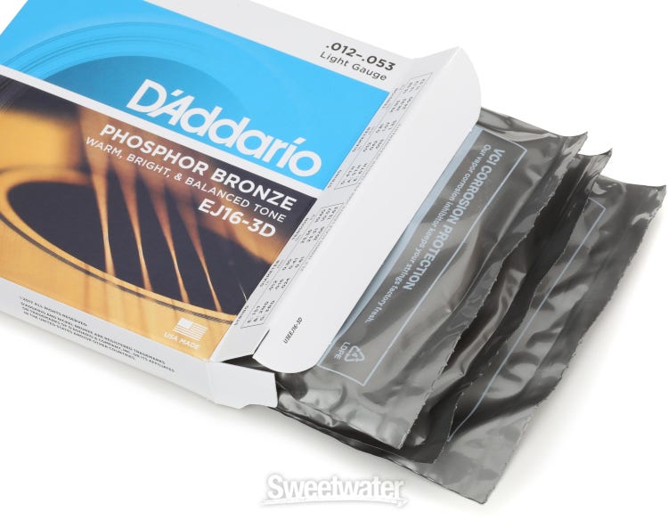D'Addario EJ16 Phosphor Bronze Acoustic Guitar Strings - .012-.053 ...