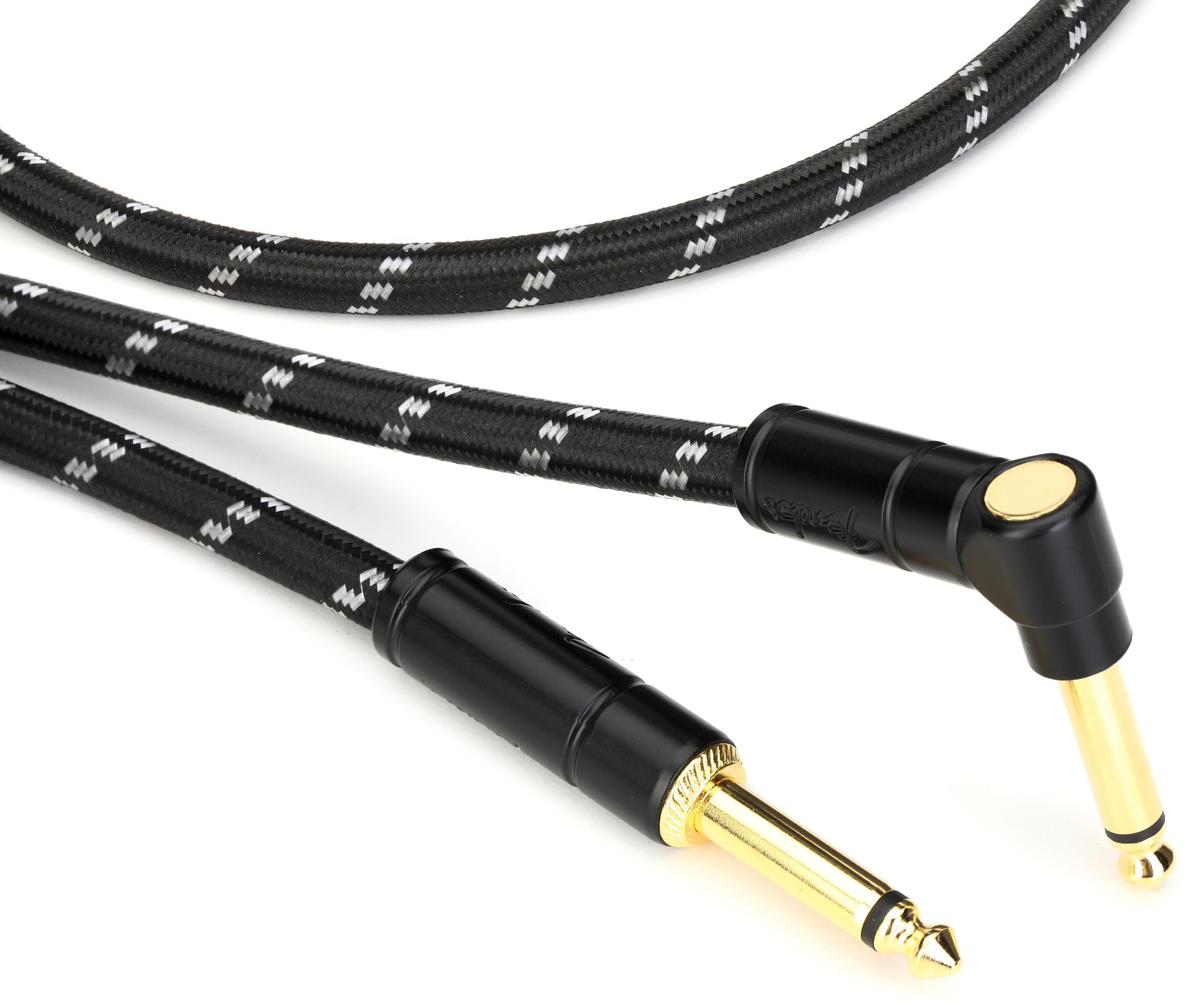 Photo of Fender Deluxe Series Tweed Instrument Cable - Straight to Right Angle - 25 foot Black Tweed