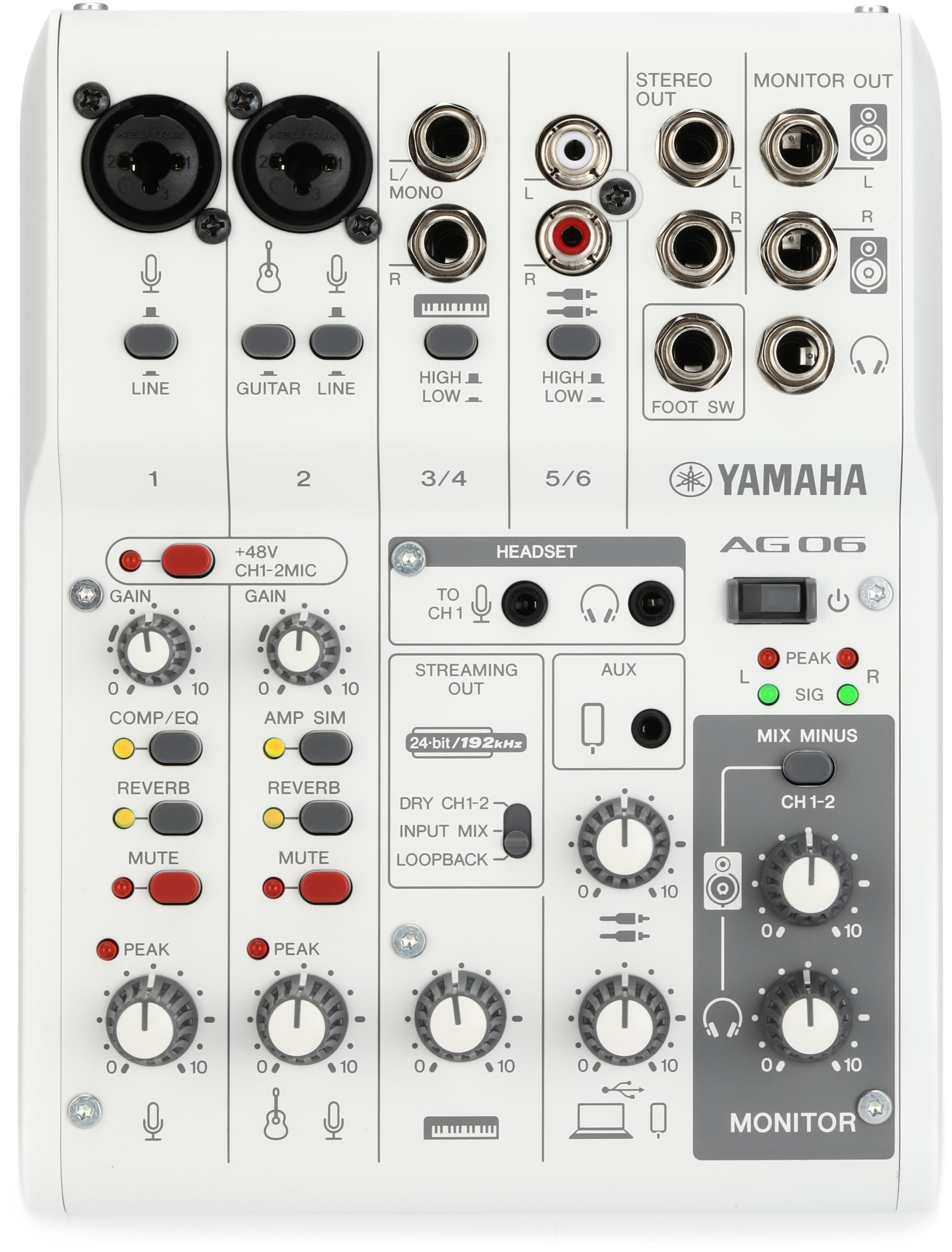 Yamaha AG06 Mk2 6-channel Mixer and USB Audio Interface - White