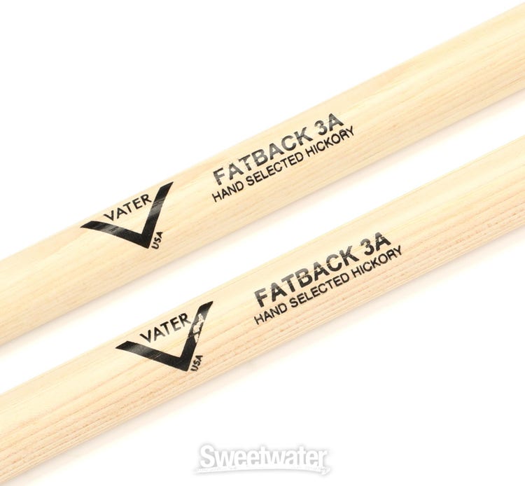 Vater VH3AW Fatback 3A Bacchette Per Batteria - Hickory Americano, Punta A Barilotto, 16'' - Foto 10