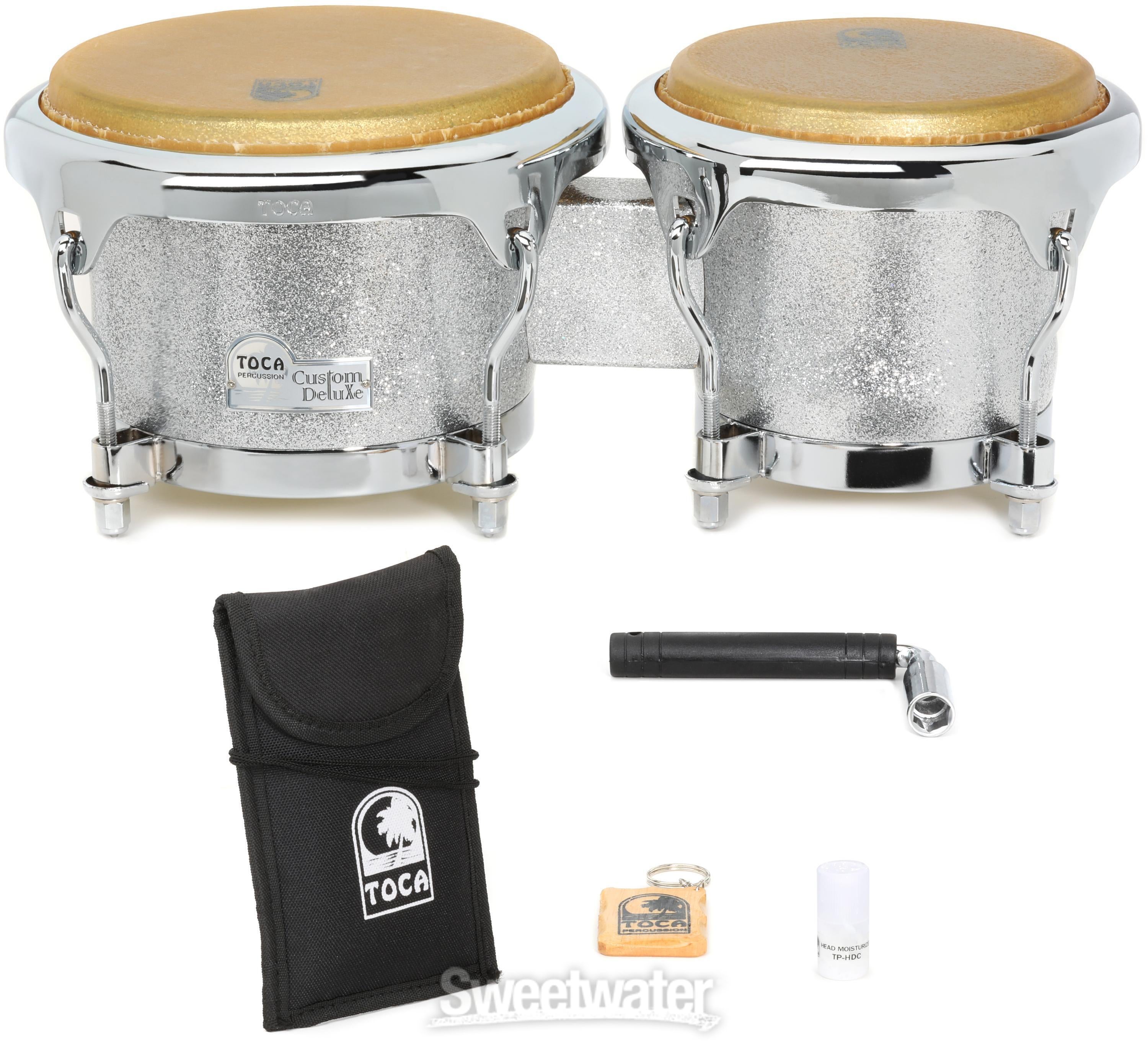 Toca Percussion Custom Deluxe Wood Bongos - Silver Sparkle