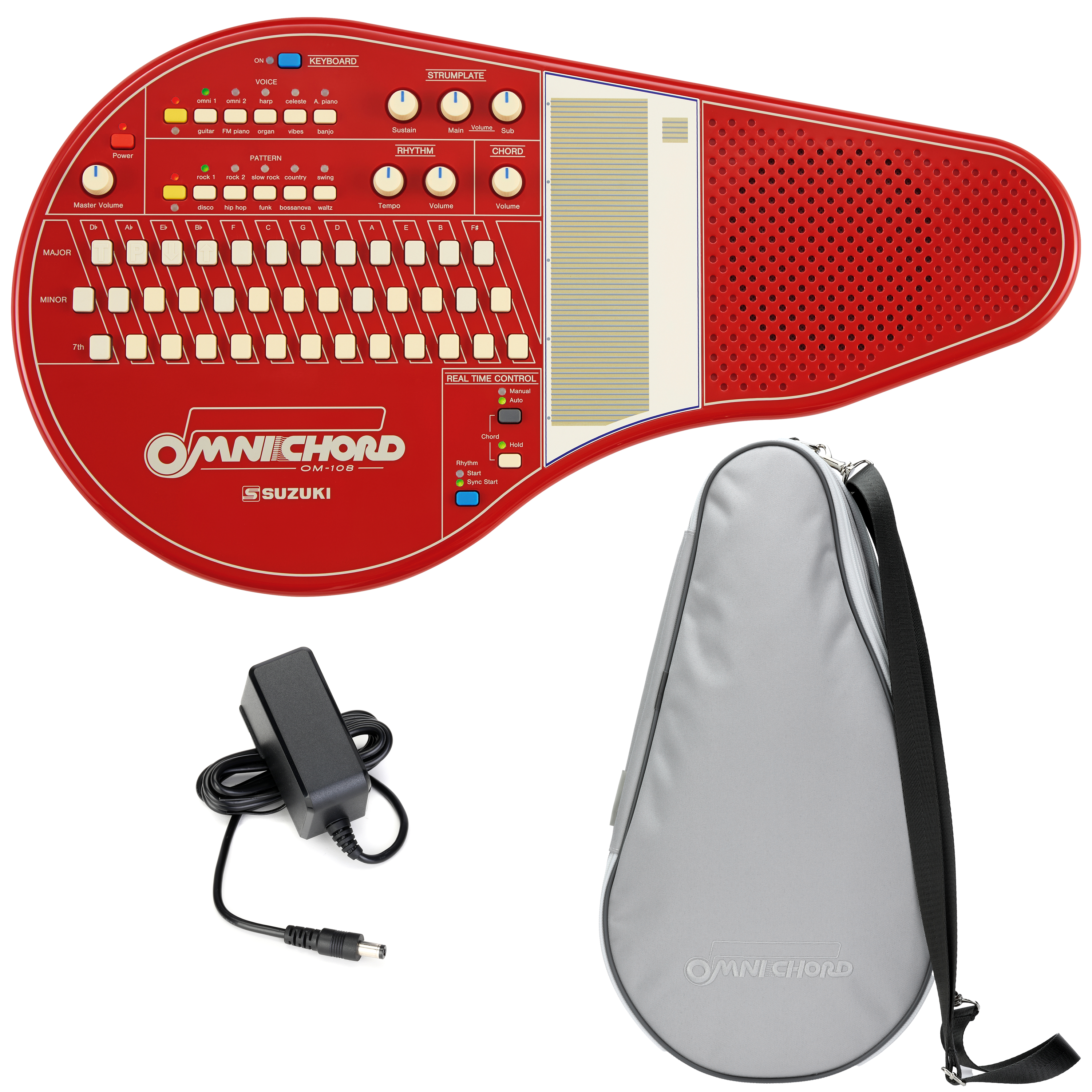 Suzuki Omnichord OM-108 with Power Supply and Case - Red | Sweetwater