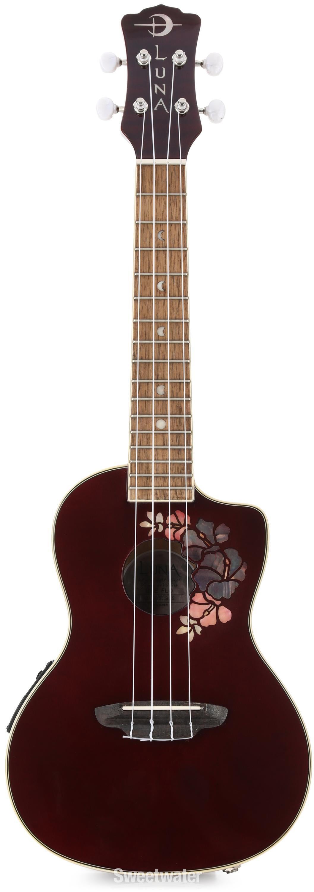 Luna Flora Concert Ukulele - Transparent Merlot | Sweetwater