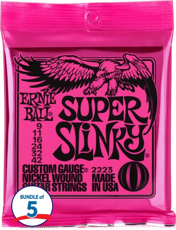 Ernie Ball 2223 Super Slinky Nickel Wound Electric Guitar Strings - .009-.042 (5-Pack)