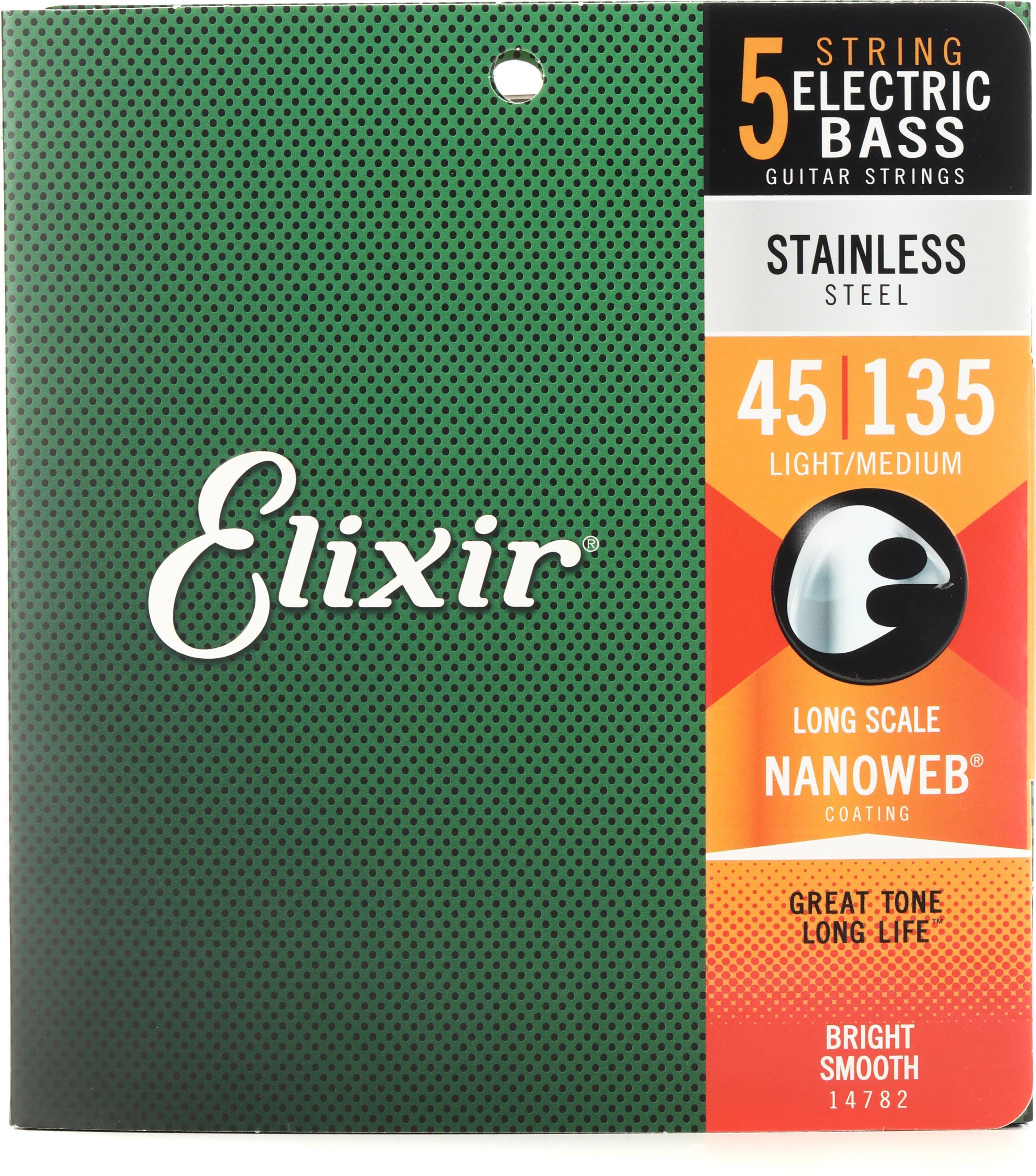 Elixir Strings 14782 Nanoweb Electric Bass Guitar Strings - .045-.135  Light/Medium Long Scale
