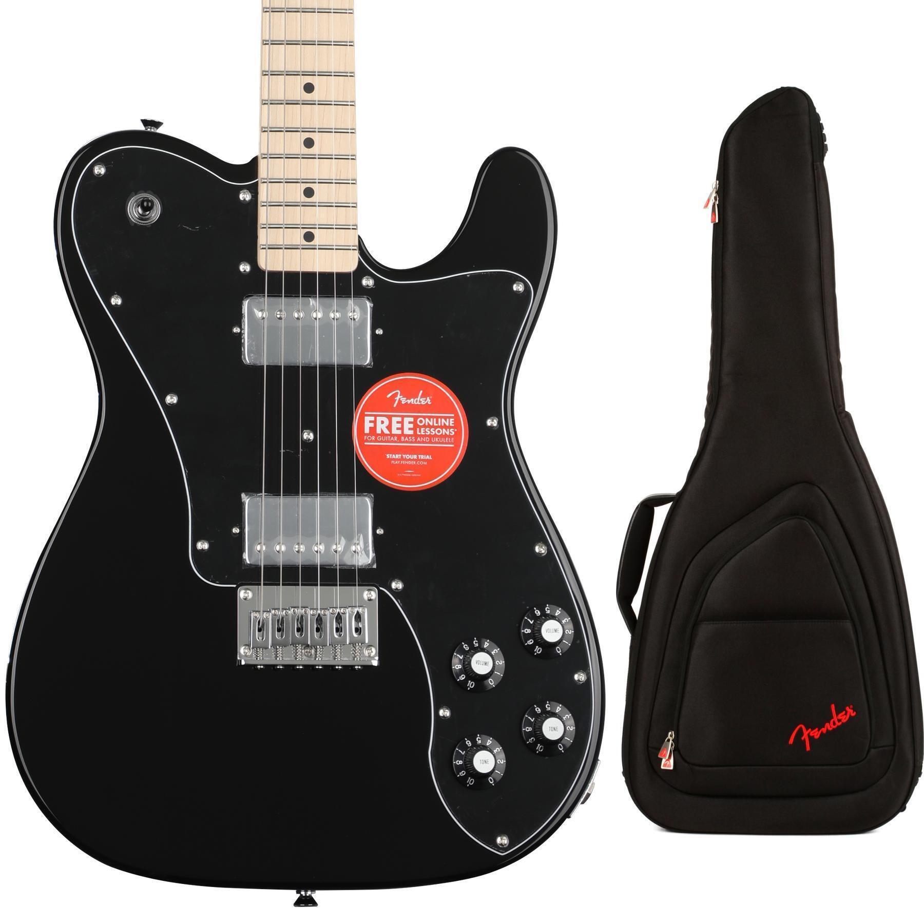 Squier Affinity Series Telecaster Deluxe Electric Guitar with Gig Bag -  Black with Maple Fingerboard