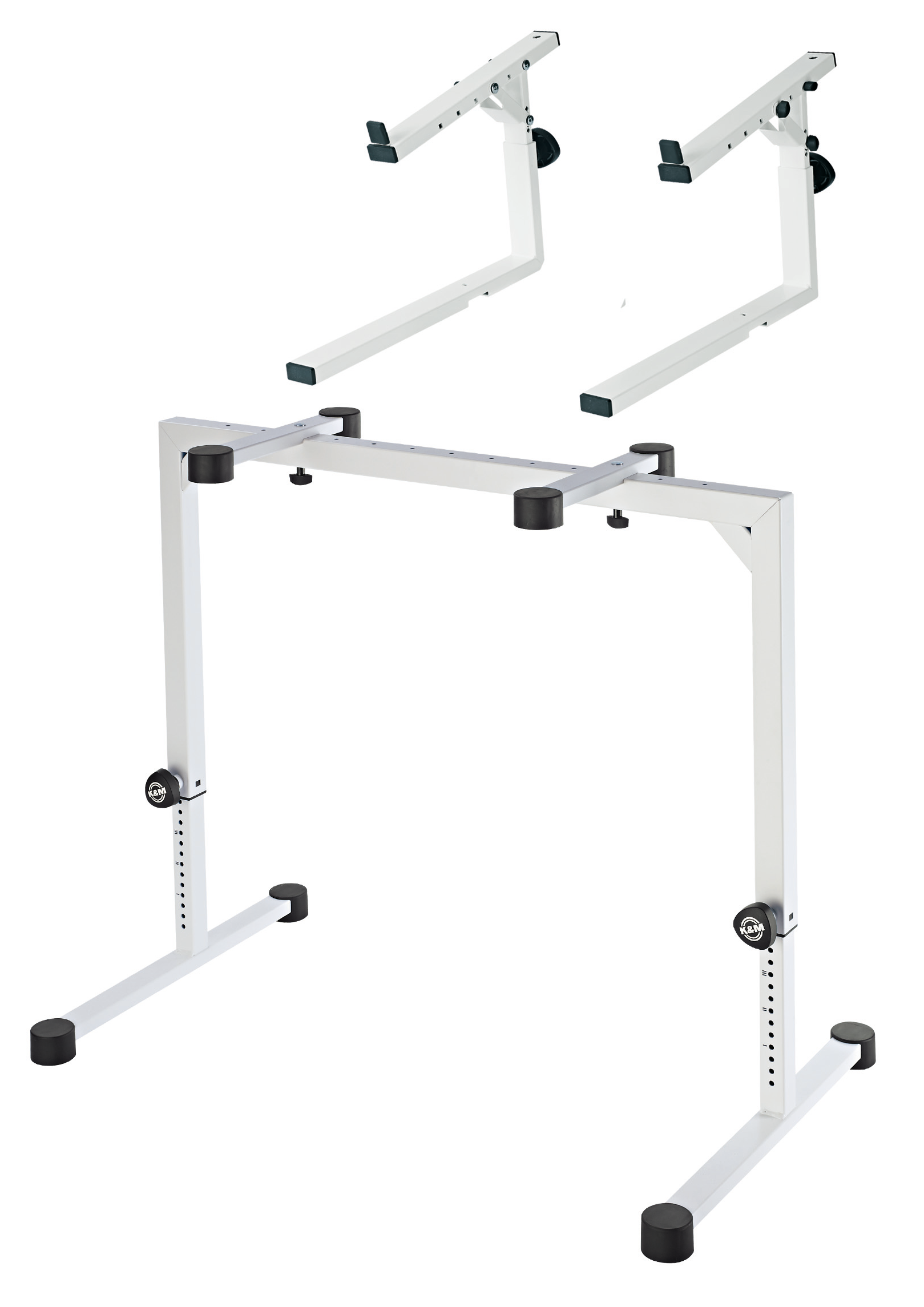 K&M 18810 Omega Table-Style Keyboard Stand 2 Tier Bundle- Pure White