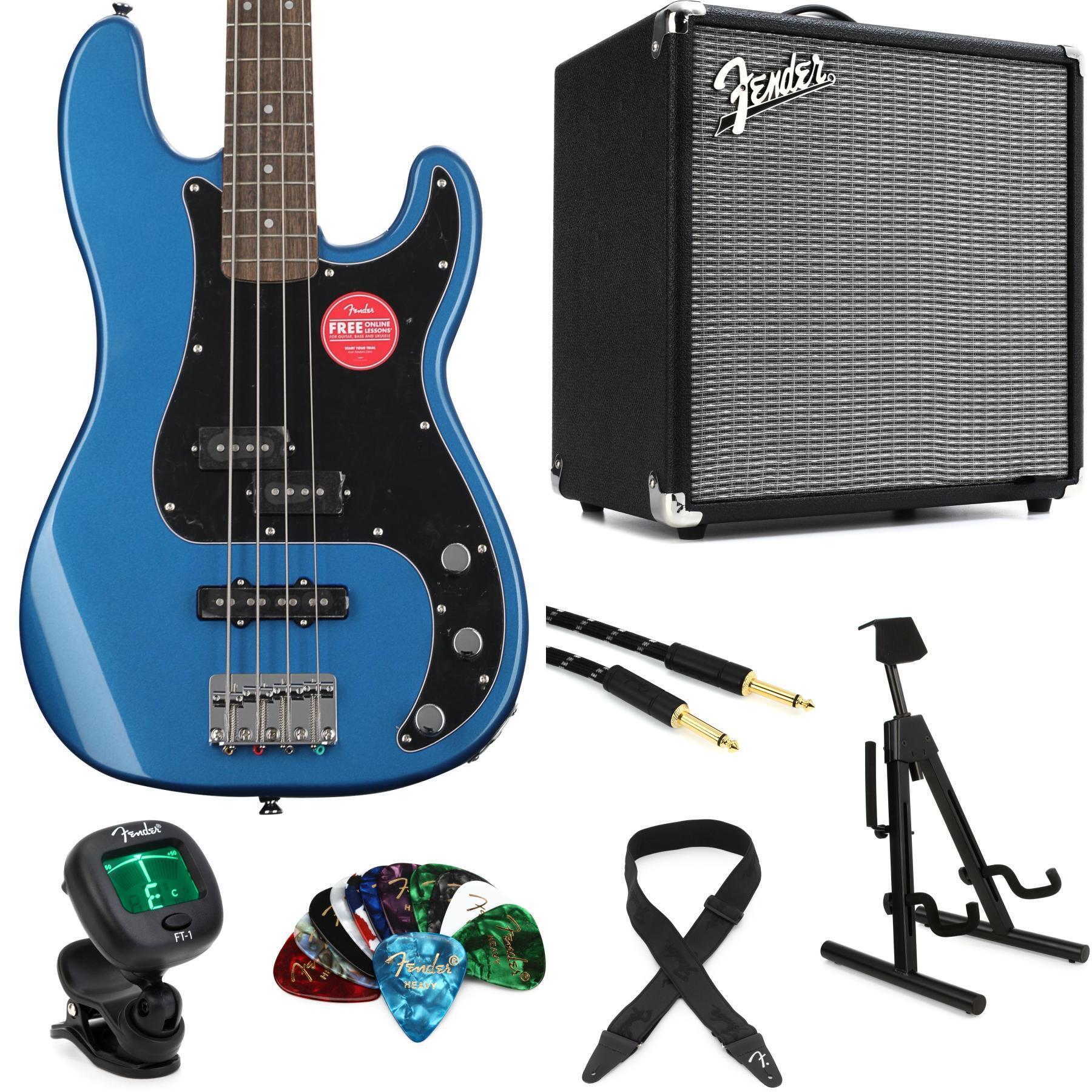 Photo of Squier Affinity Series Precision Bass and Fender Rumble 25 Combo Amp Essentials Bundle