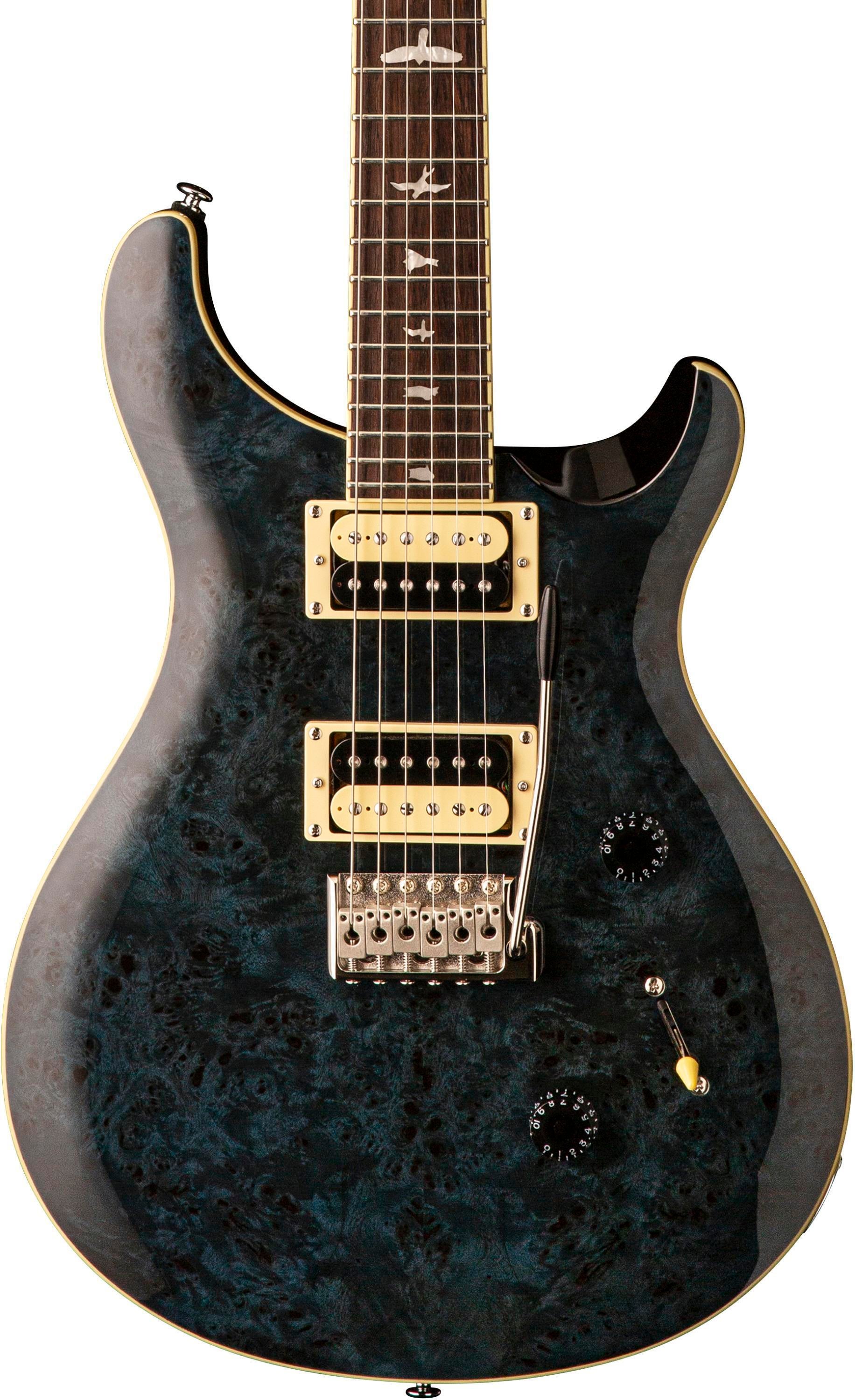 PRS SE Custom 24 Exotic Poplar Burl Electric Guitar - Whale Blue 