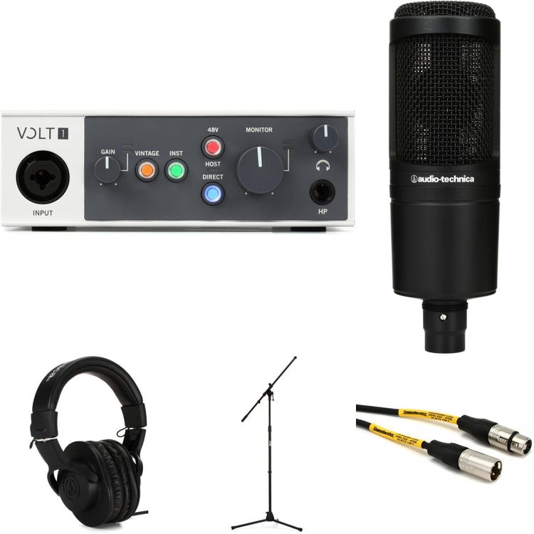 Audio-Technica AT2020 Microphone with Filter, Boom Arm, Cable and