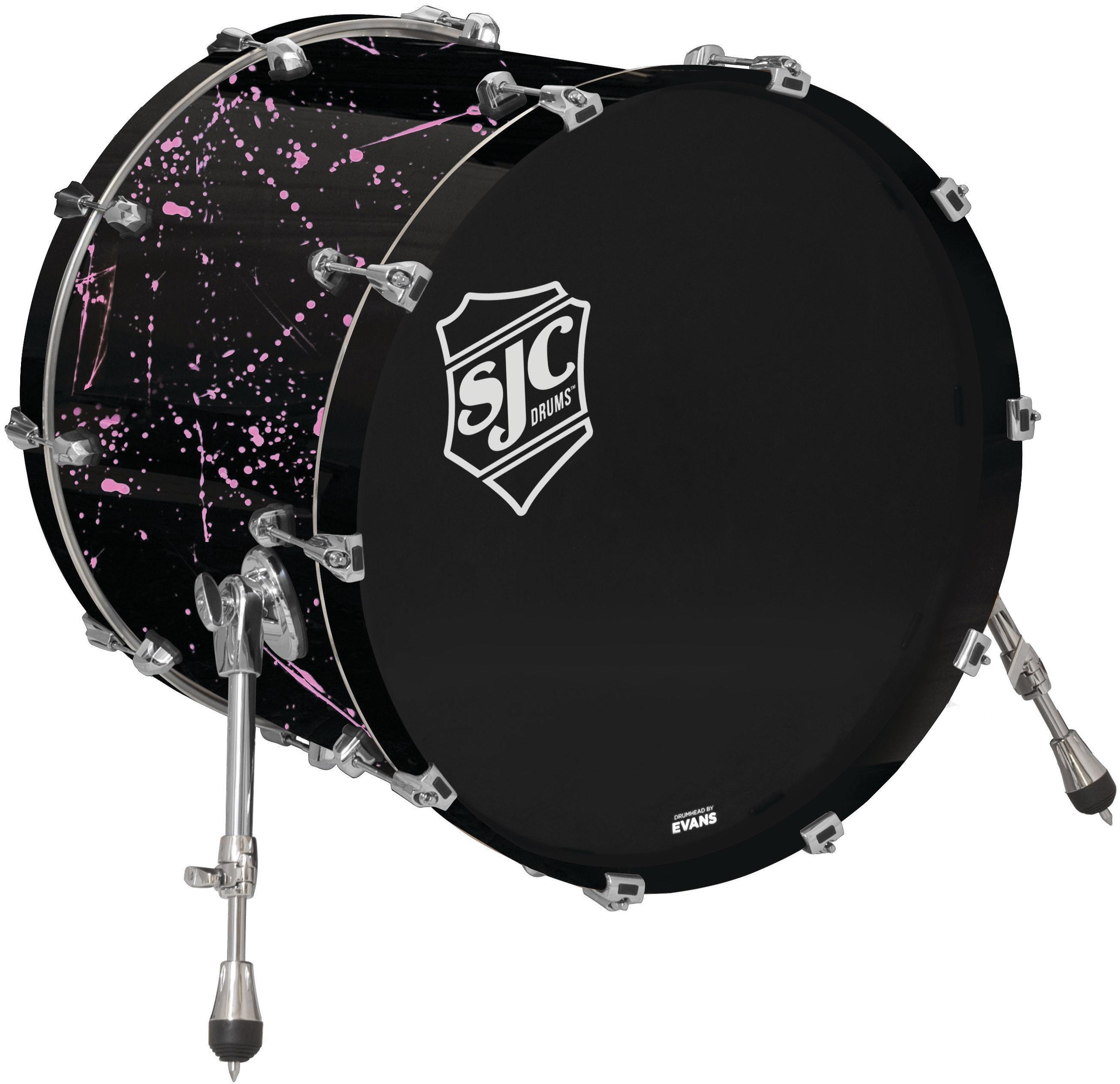 Photo of SJC Custom Drums Navigator Bass Drum - 18 inches x 22 inches, Black with Pink Splatter