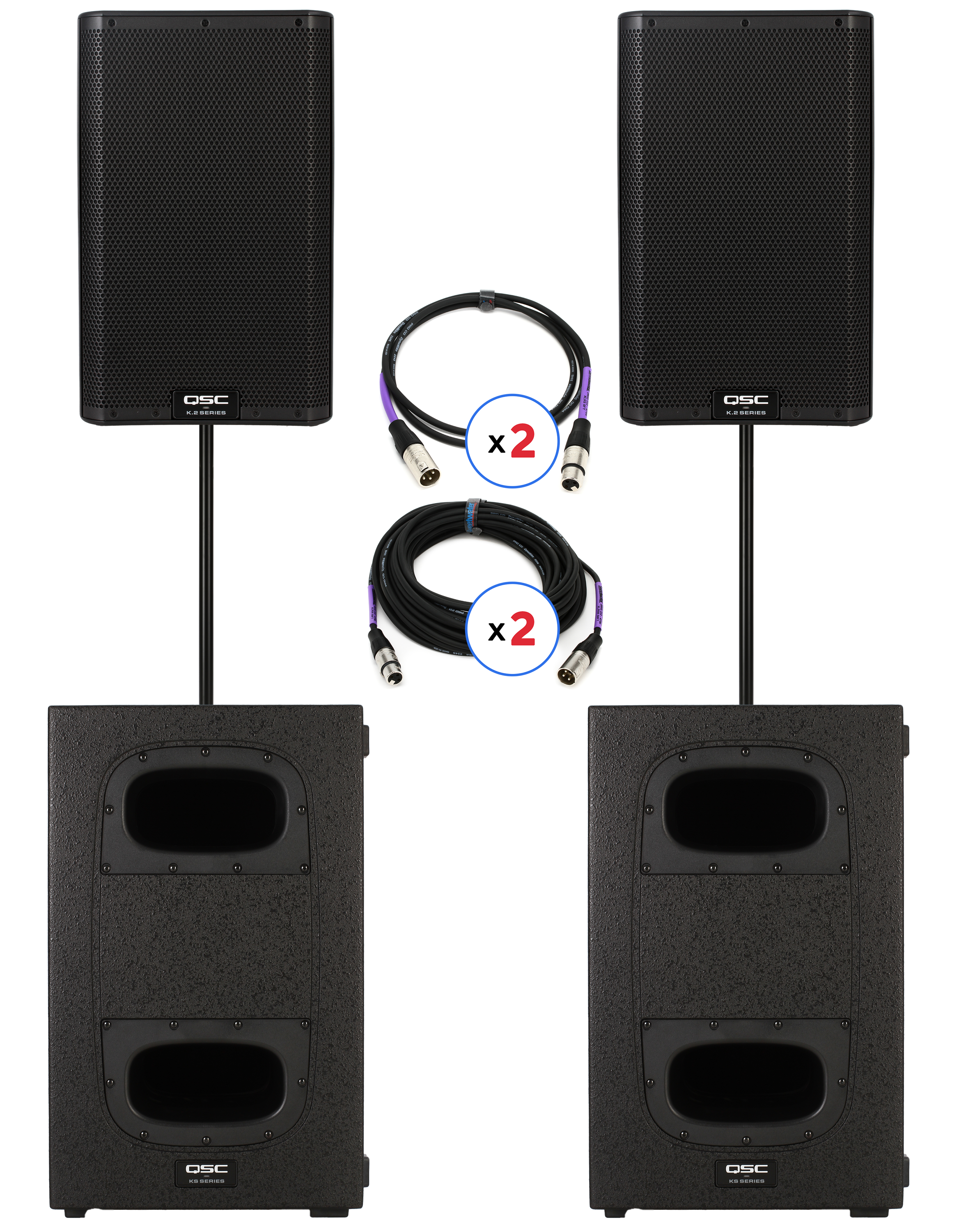 QSC K8.2 8 inch Powered Speaker and KS112 12 inch Powered Subwoofer PA Bundle