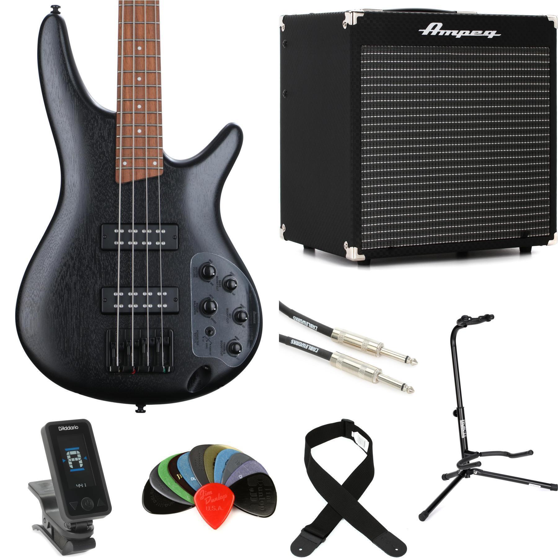 Photo of Ibanez Standard SR300EB Bass Guitar and Ampeg RB-108 Amp Bundle - Weathered Black