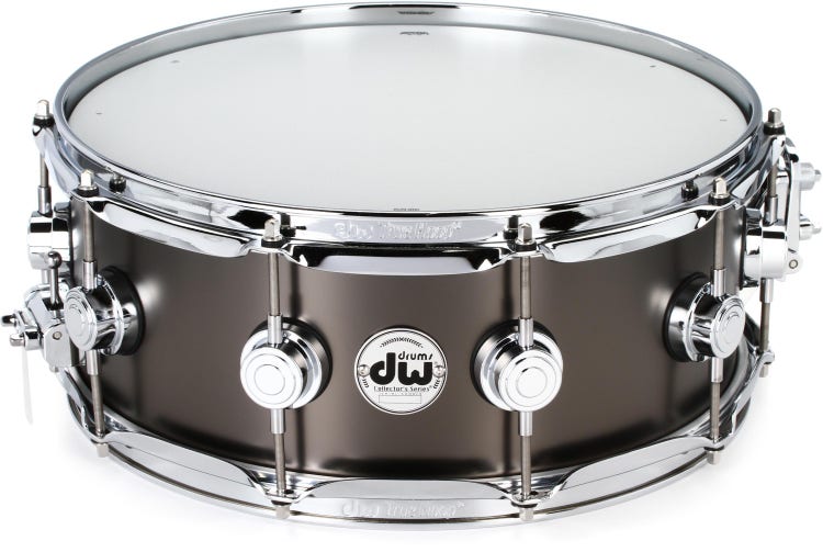 DW USA Collectors Series Black Satin Over Brass 6.5 x 14 Snare