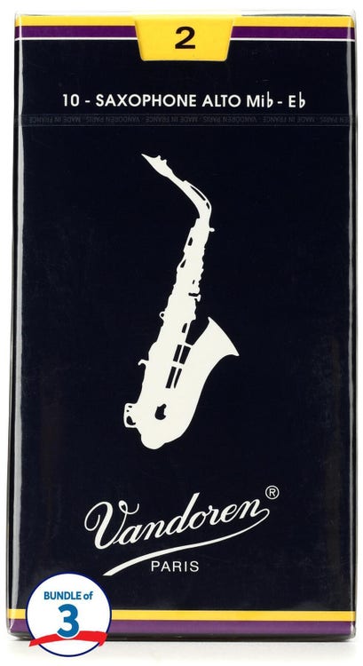 Vandoren SR212 Alto Sax Traditional Reeds Strength 2; Box of 10