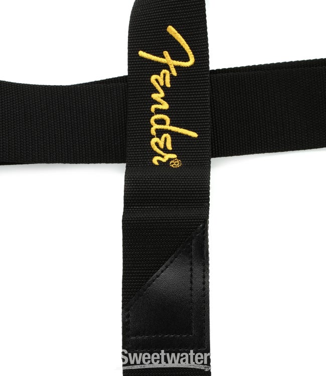 Fender 2 Polyester Logo Strap - Black with Yellow Logo