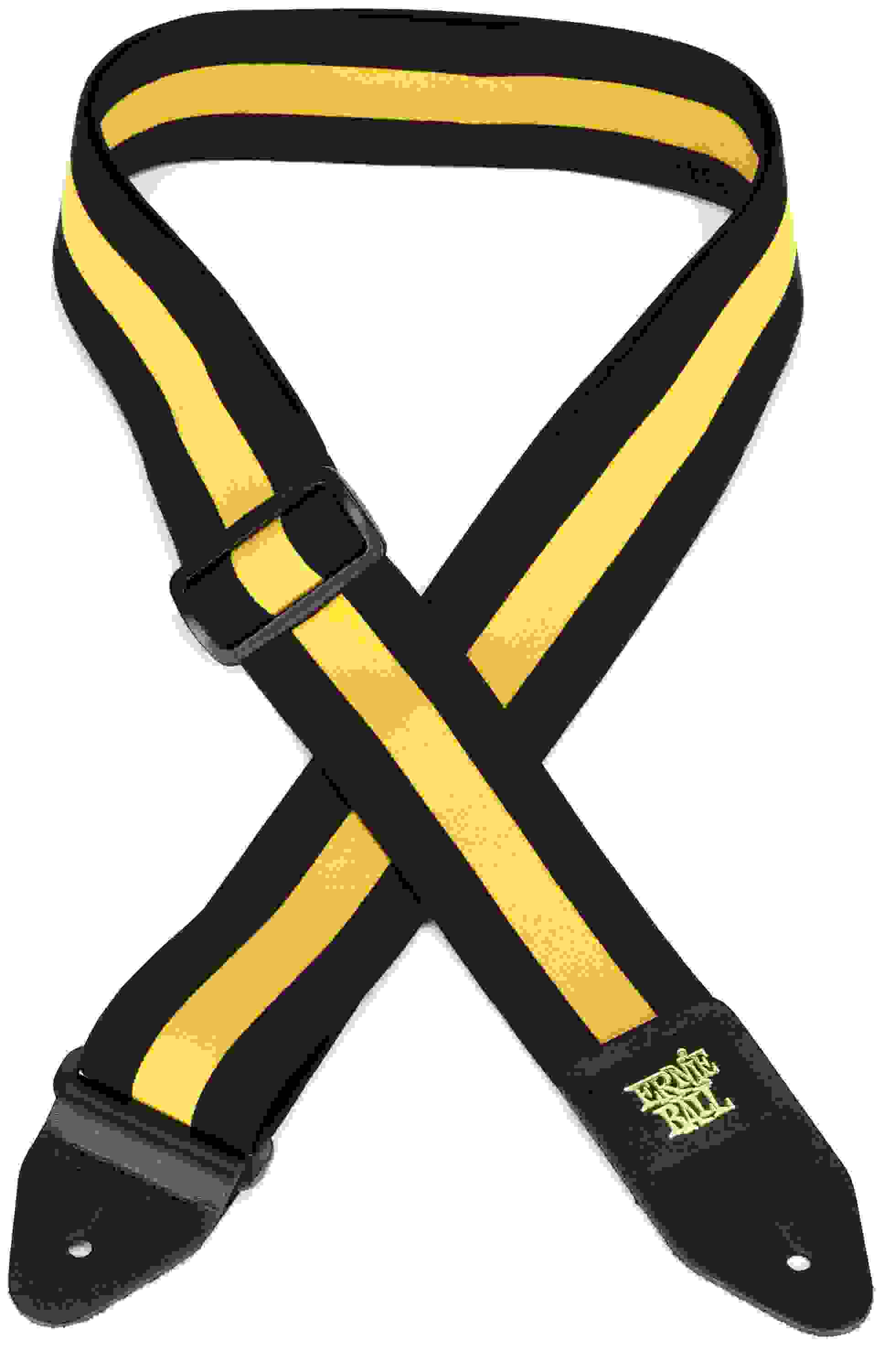 Ernie Ball 2-inch Polypro Stretch Comfort Racer Strap - Black, Yellow Stripe