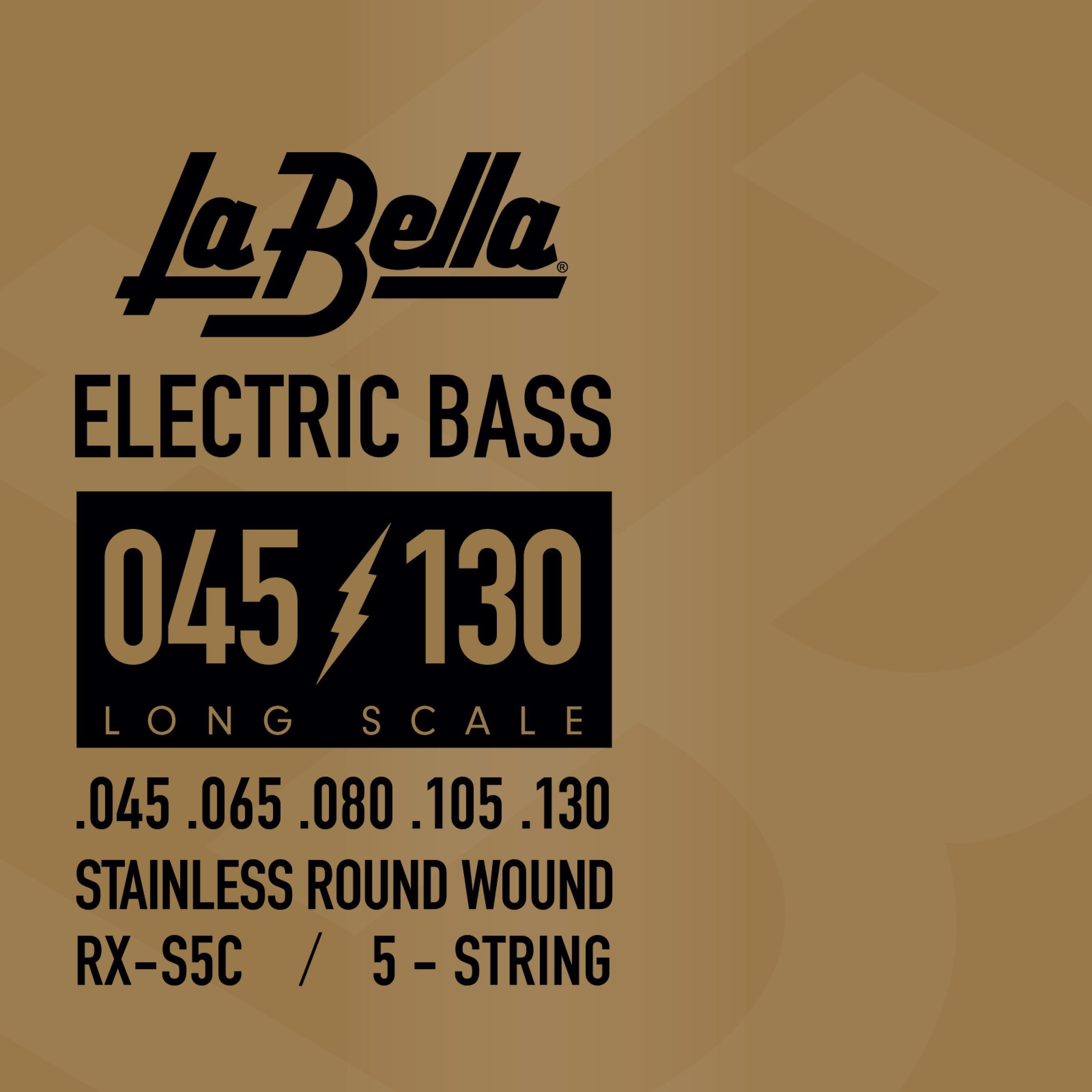 Photo of La Bella RX-S5C Rx Stainless Roundwound Bass Guitar Strings - .045-.130 Long Scale 5-string