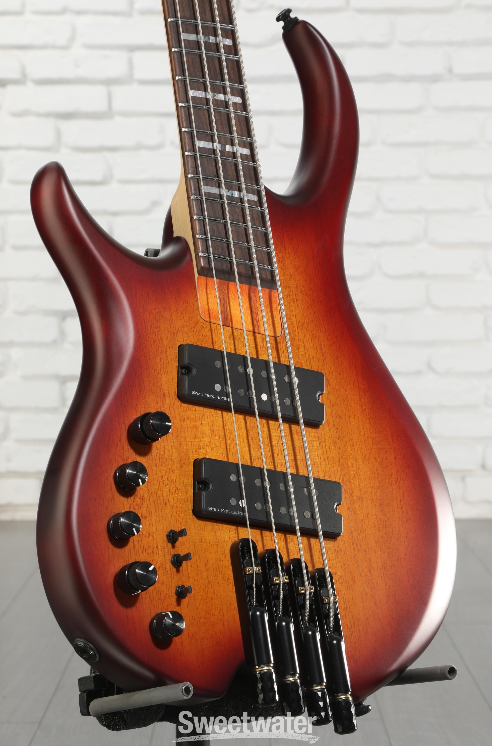 Photo of Sire Marcus Miller M6 4-string Headless Left-handed Bass Guitar - Tobacco Sunburst Satin