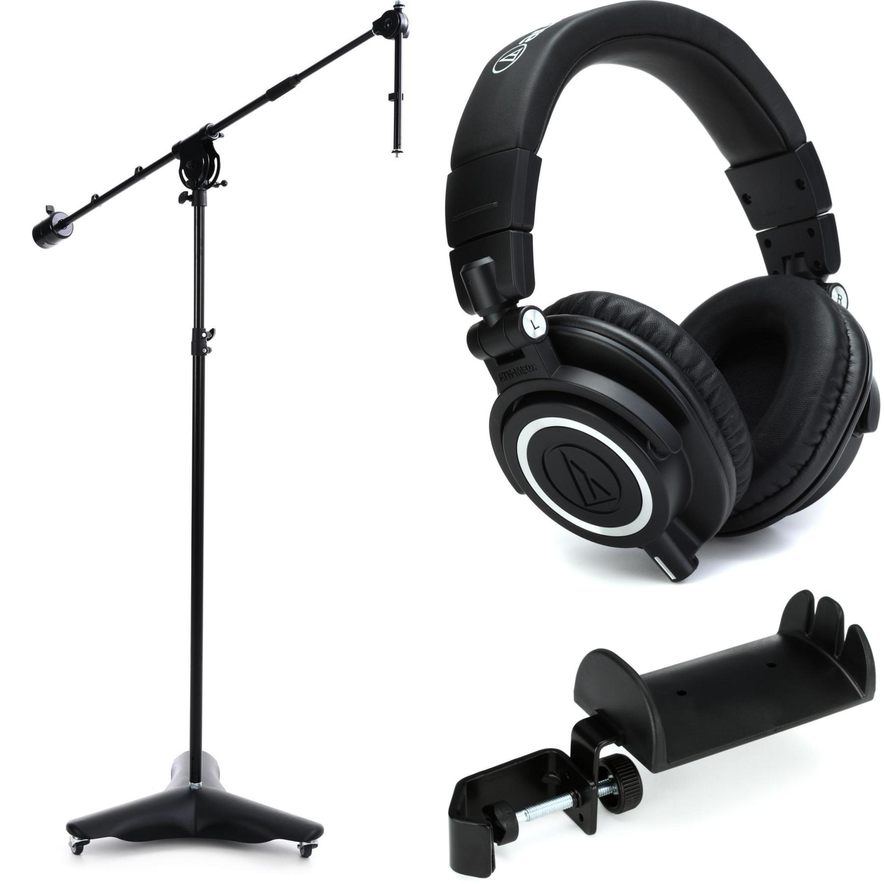 K&M 21430 Mobile Overhead Microphone Stand Headphones Bundle Sweetwater