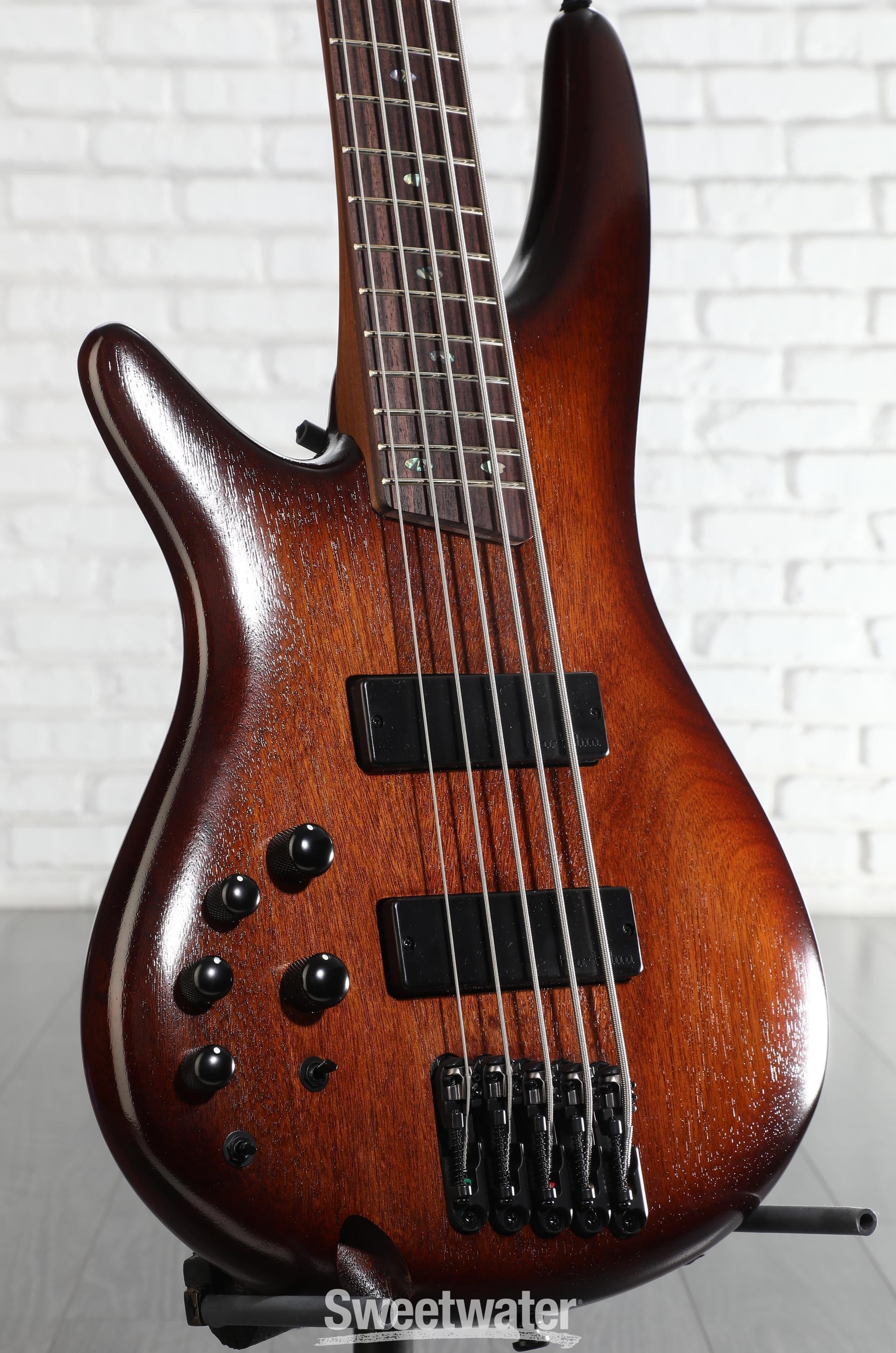 Photo of Ibanez Standard SR505AL 5-string Left-handed Electric Bass Guitar - Mahogany Brown Burst Low Gloss