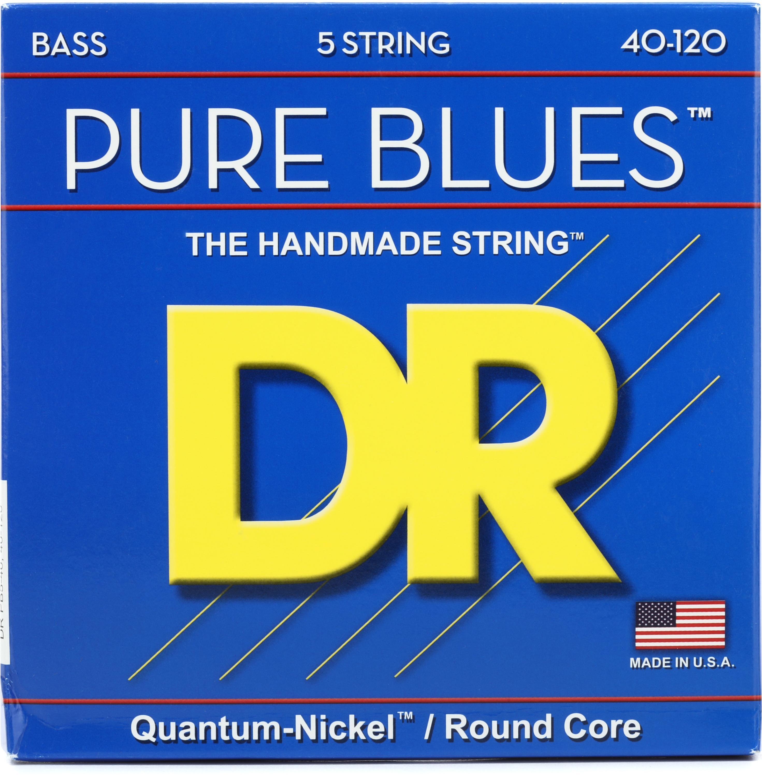 Photo of DR Strings PB5-40 Pure Blues Quantum-nickel/Round Core Bass Guitar Strings - .040-.120 Light
