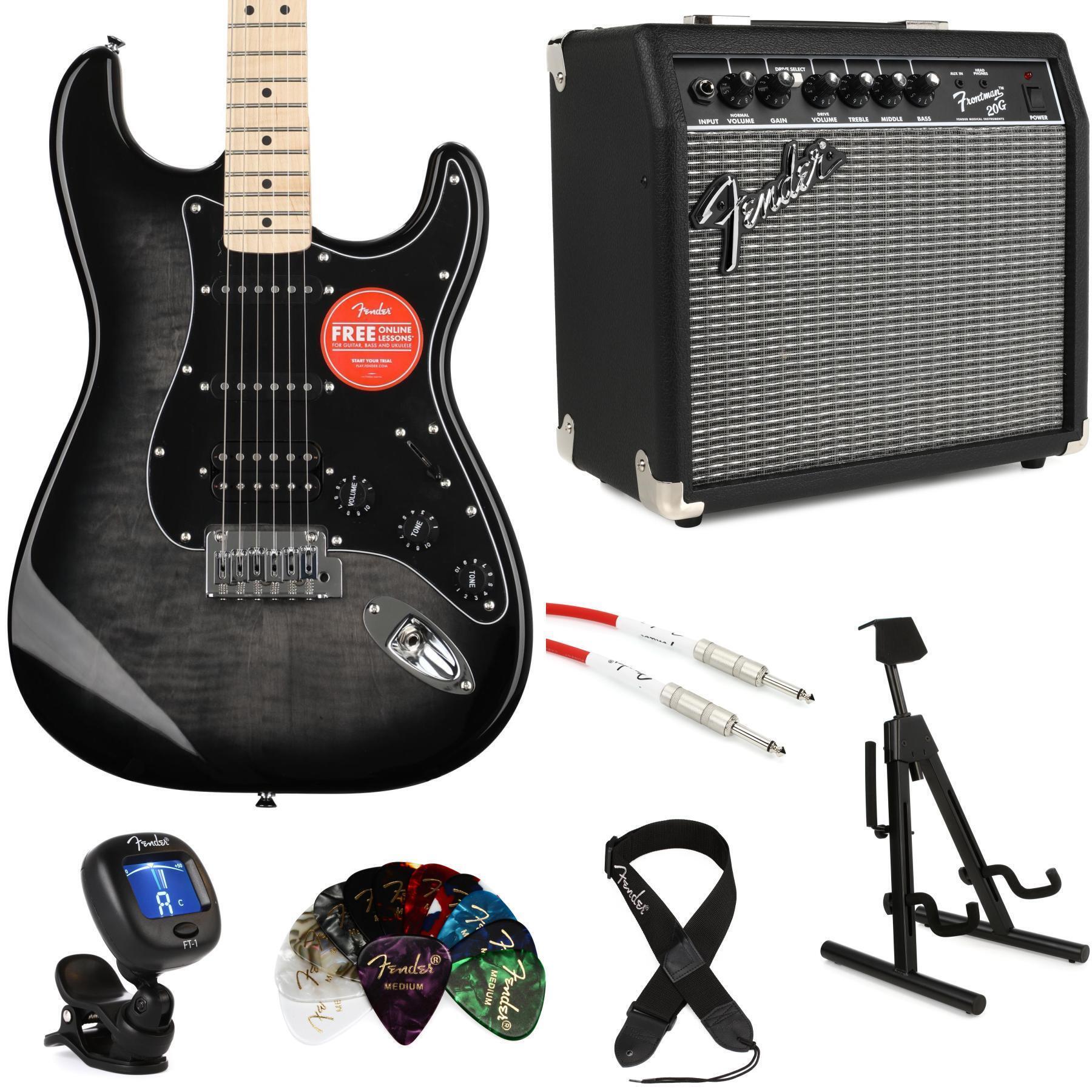 Squier Affinity Series Stratocaster Electric Guitar and Fender Amp Bundle -  Black Burst with Maple Fingerboard