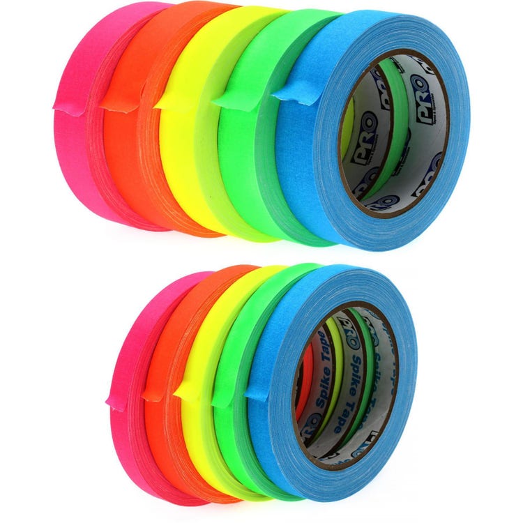 Pro Tapes Pro Spike Stack 1/2-inch and 1-inch Gaffers Tape Bundle -  Fluorescent Assortment