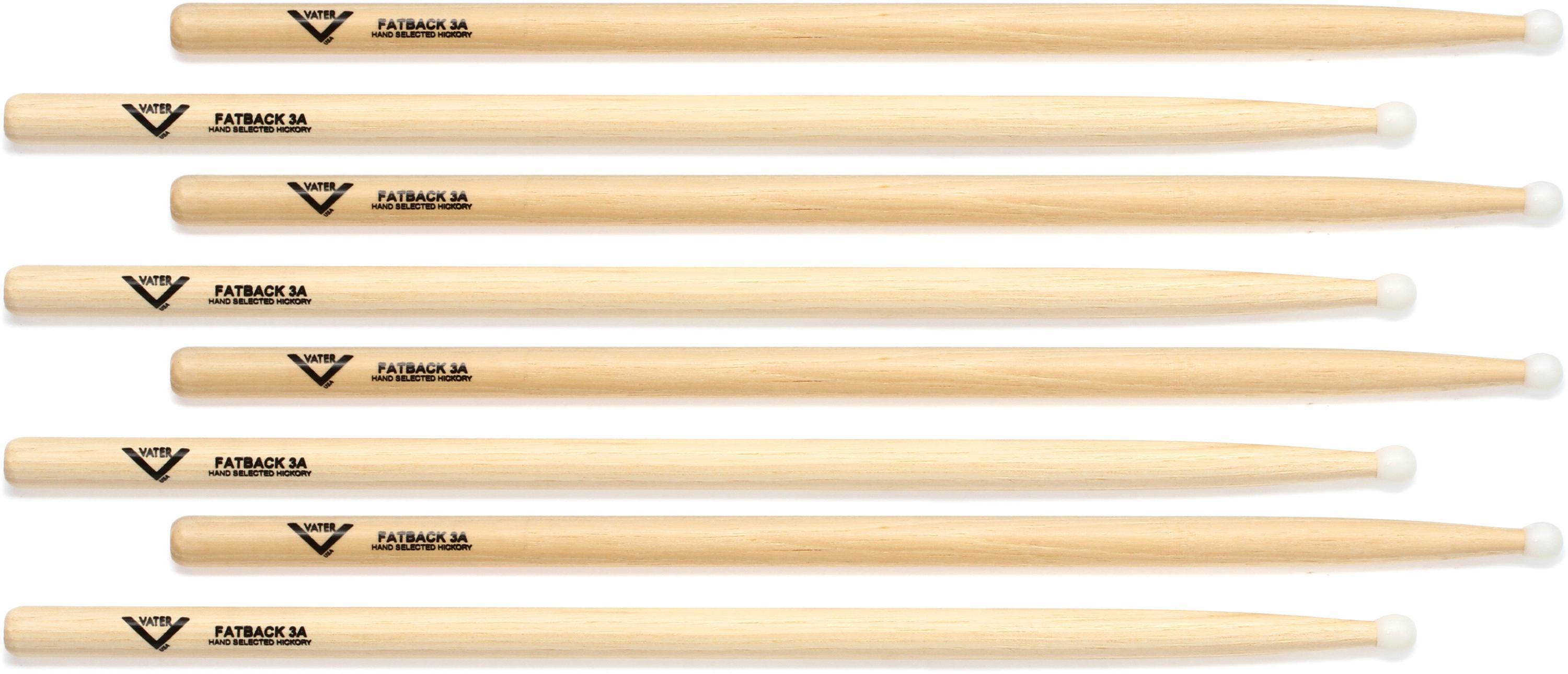 Photo of Vater Hickory Drumsticks 4-pack - Fatback 3A - Nylon Tip