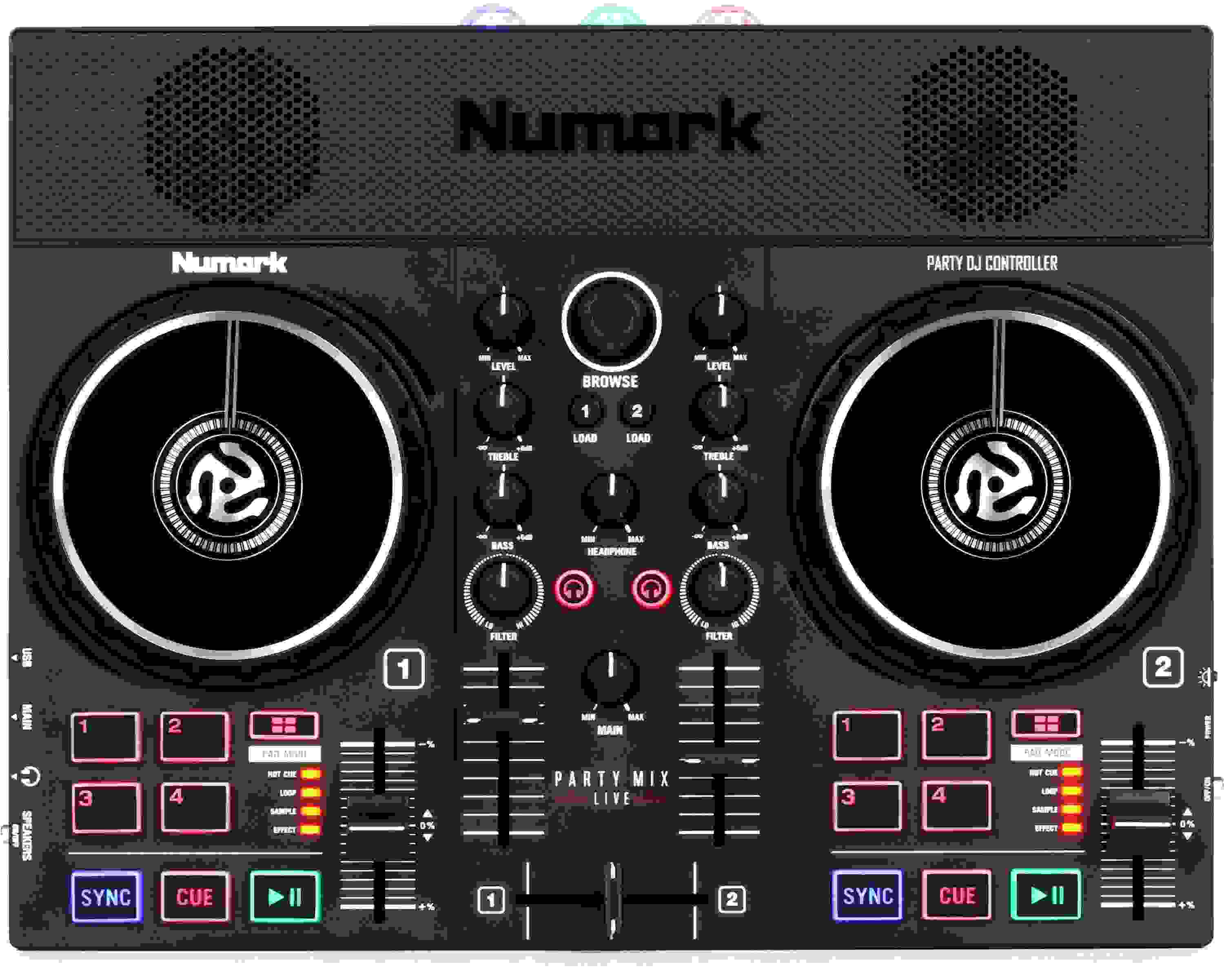 numark party mix live dj controller with built in speakers