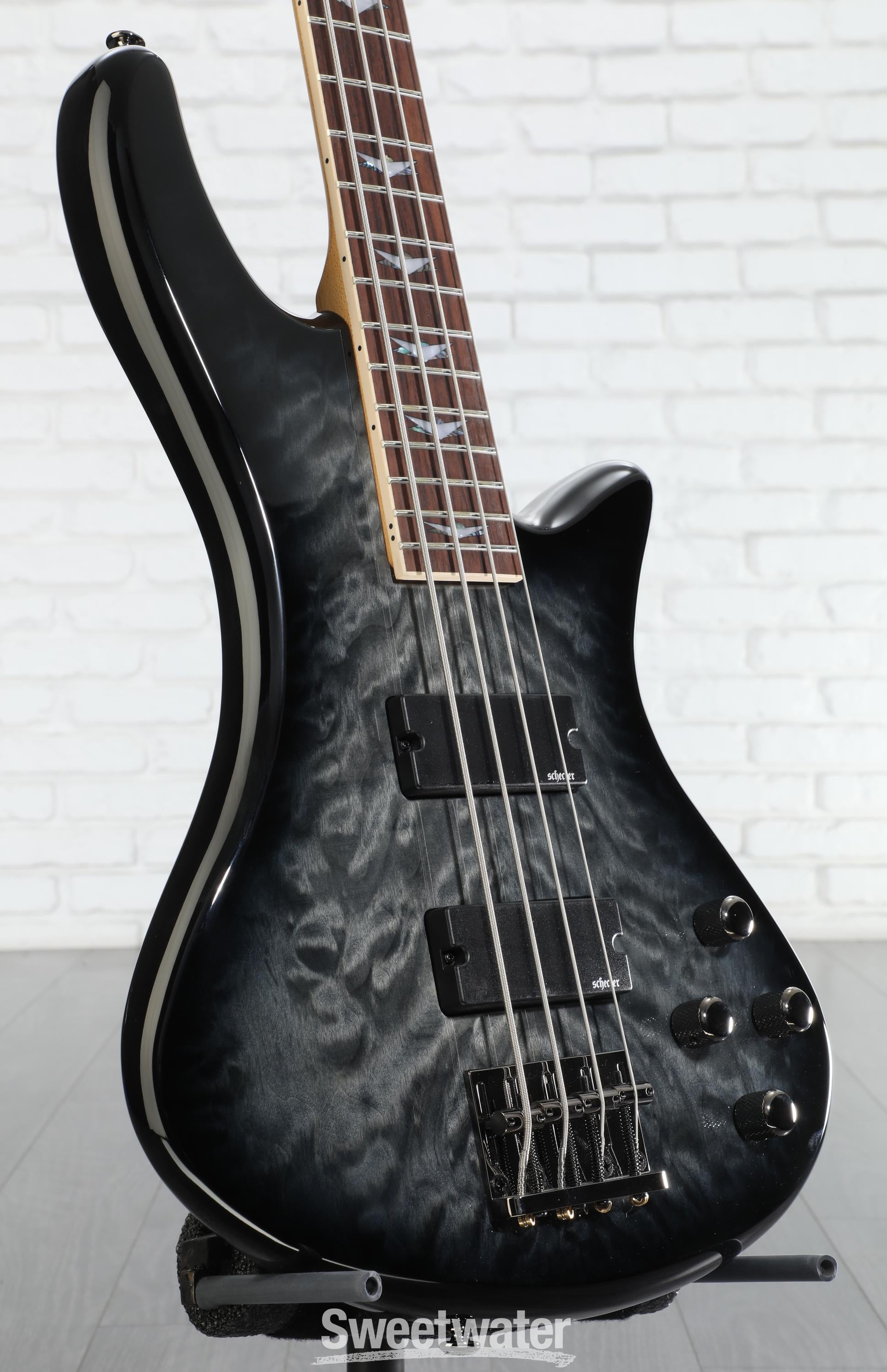 ベース STILETTO EXTREME-4 STBLK Schecter Stiletto Extreme 4 Bass Guitar - See-Thru Black