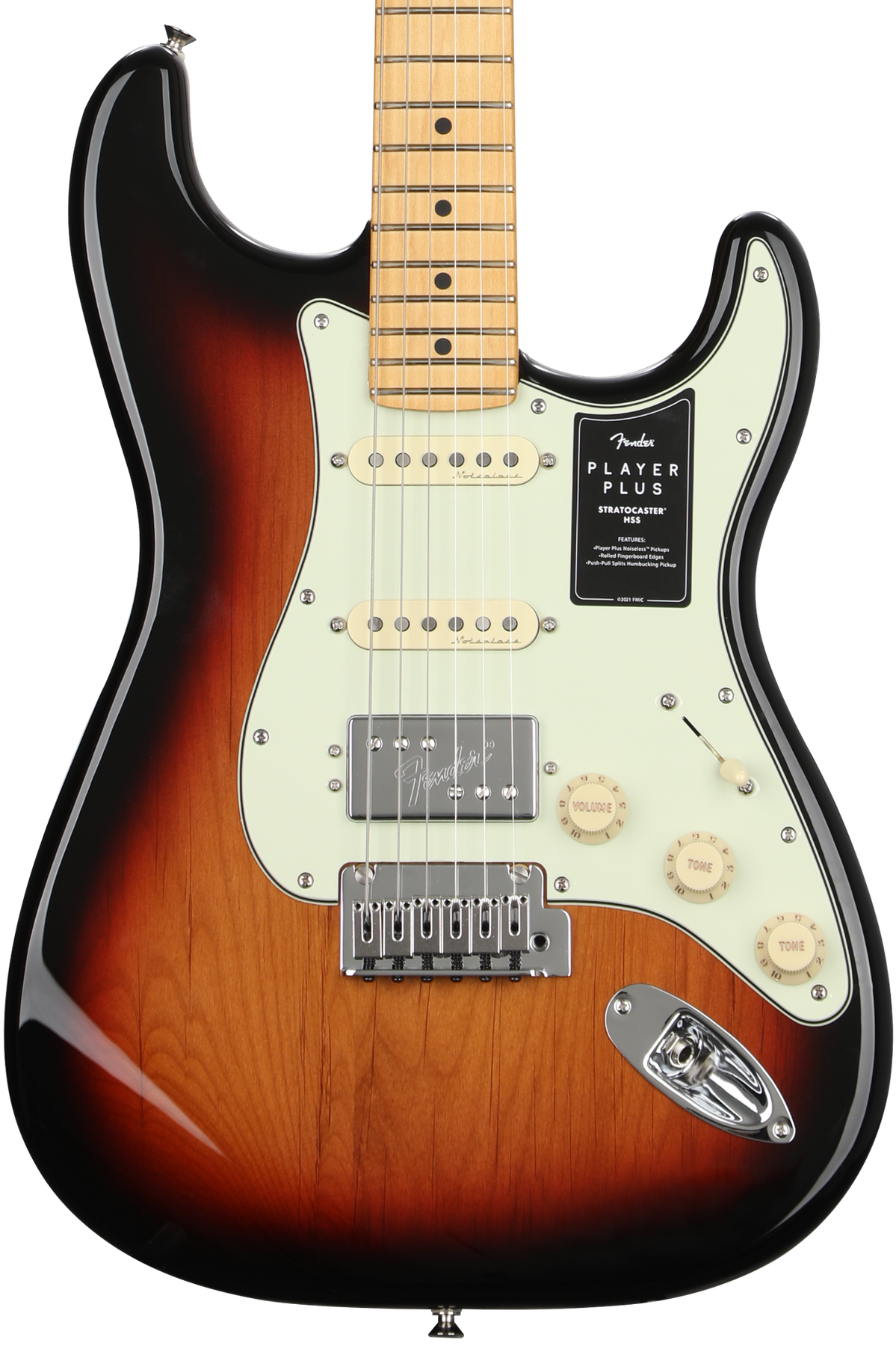 Fender Player Plus Stratocaster HSS Electric Guitar 3 tone Sunburst with Maple Fingerboard Sweetwater