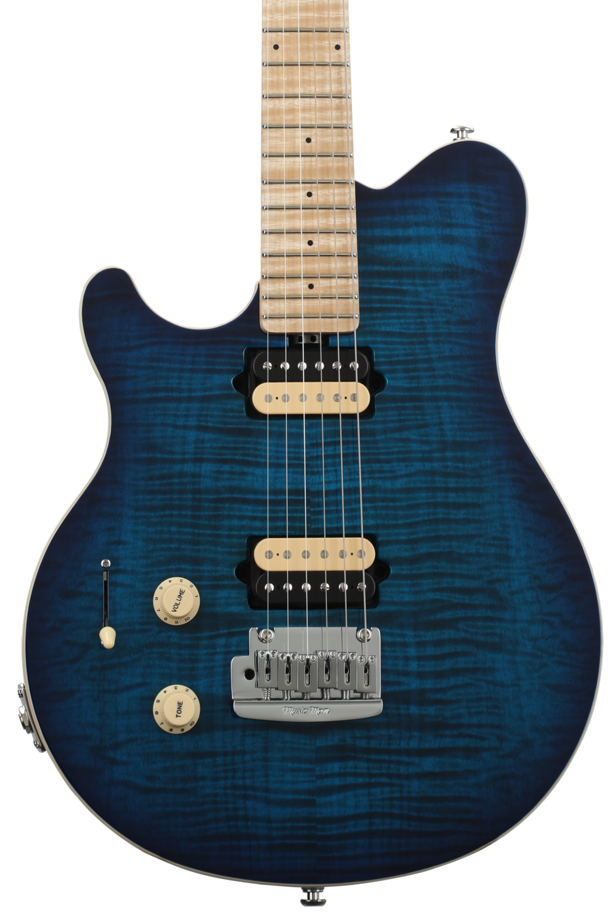 Ernie Ball Music Man Axis Super Sport Trem Left-handed - Balboa Blue Flame,  Maple Fingerboard