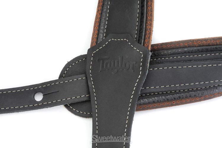 Taylor 2.5 Black Leather Guitar Strap - Black, Suede Back