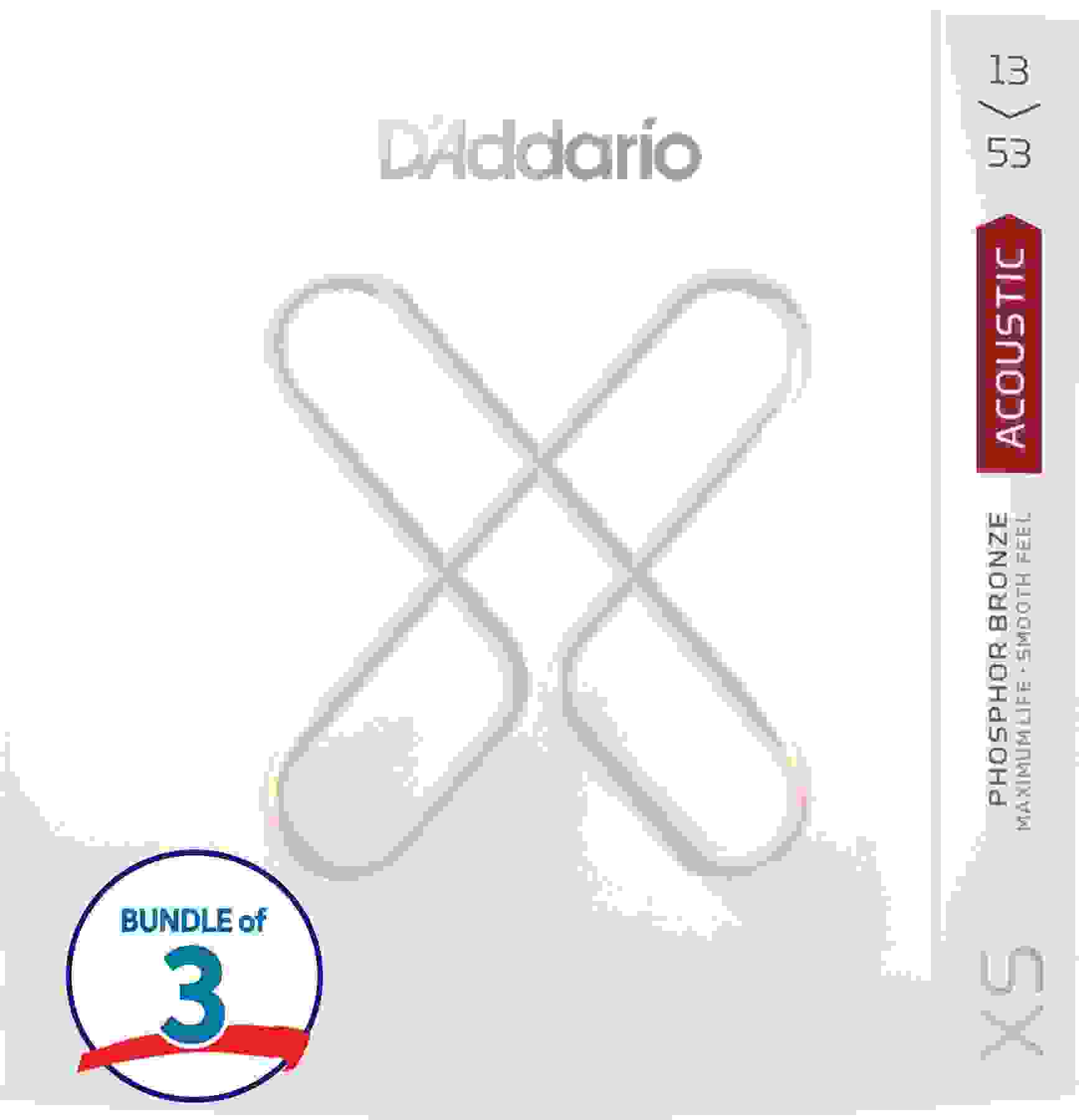 D'Addario XSAPB1353 XS Phosphor Bronze Coated Acoustic Guitar Strings (3 Pack) - .013-.053 Hybrid Light