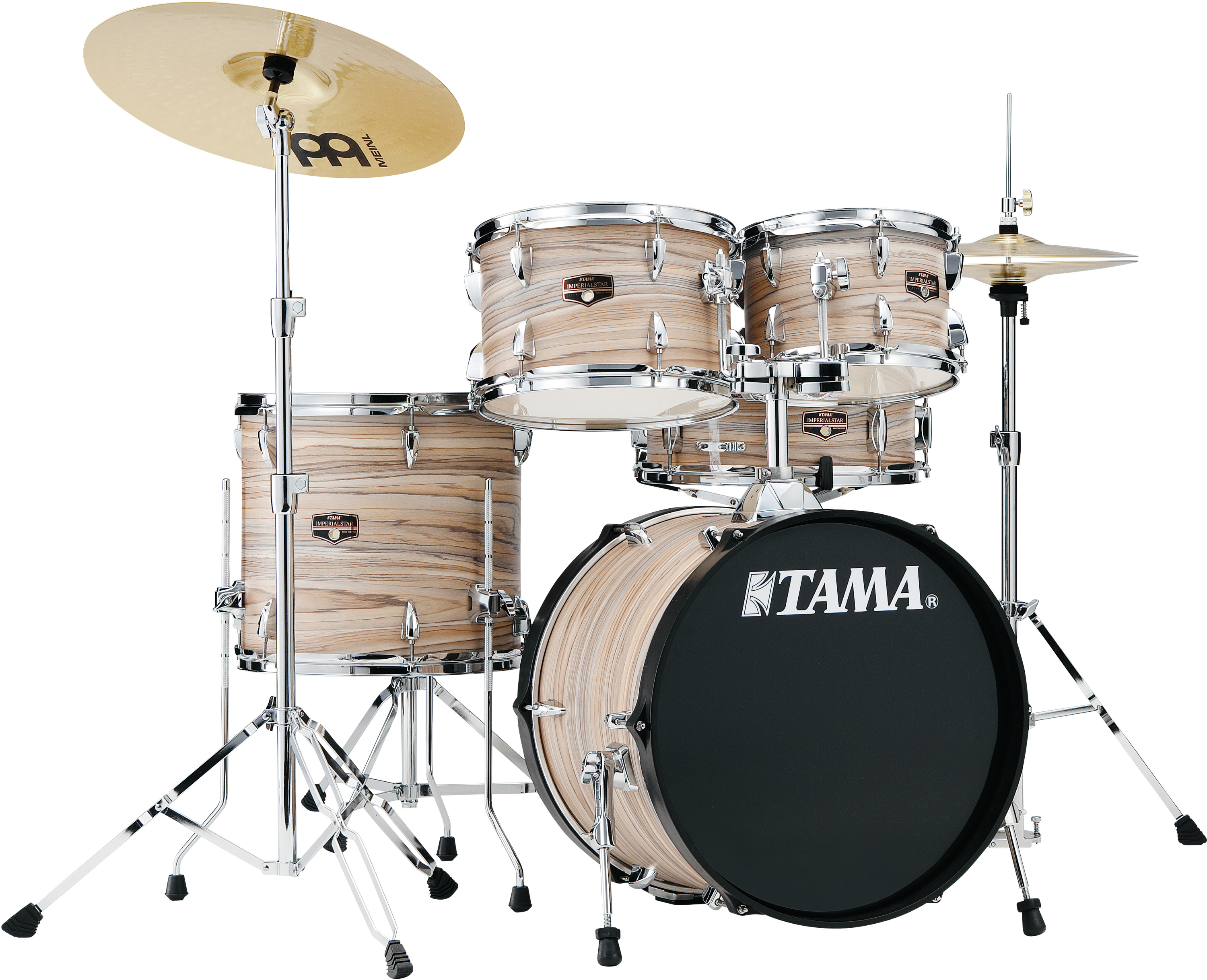 Tama Imperialstar IE58C 5-piece Complete Drum Set with Snare Drum and Meinl  Cymbals - Natural Zebrawood Wrap