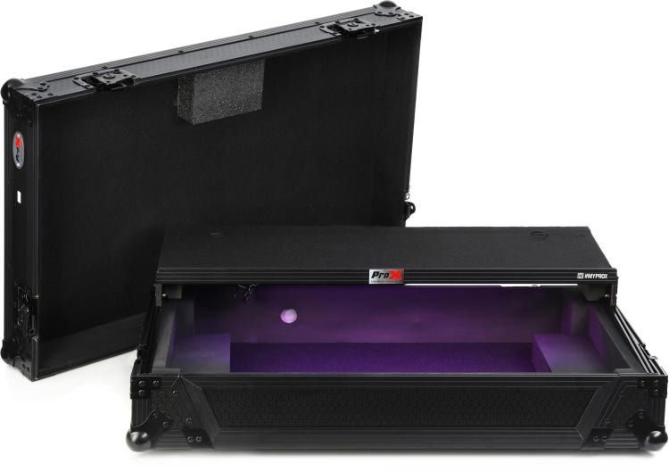 ProX ATA Flight Style Road Case For Pioneer DDJ-REV5 DJ Controller with Laptop Shelf 1U Rack Space Wheels and LED Black Finish
