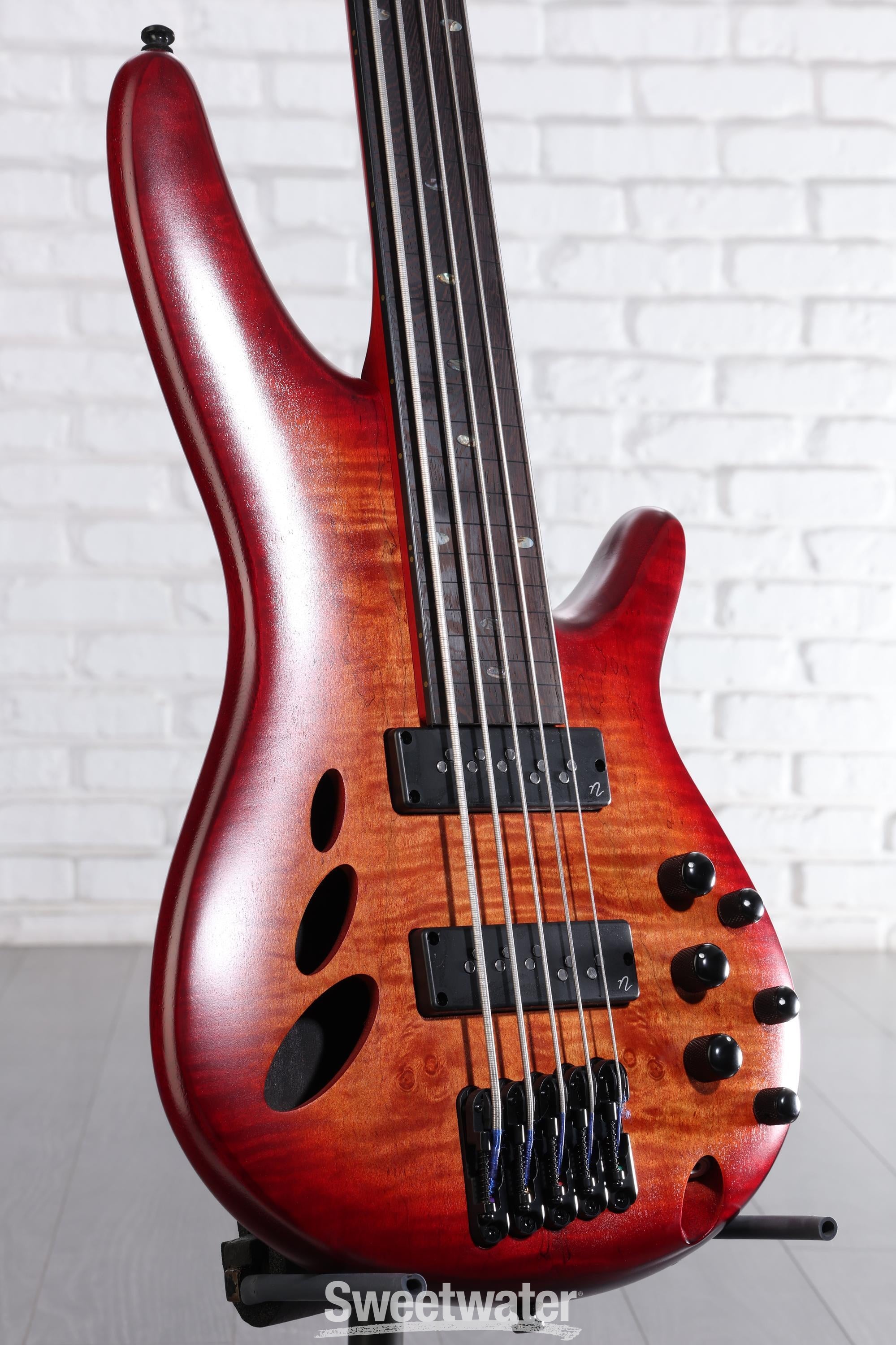 Photo of Ibanez SR Bass Workshop Fretless 5-string Electric Bass - Brown Topaz Burst Low Gloss