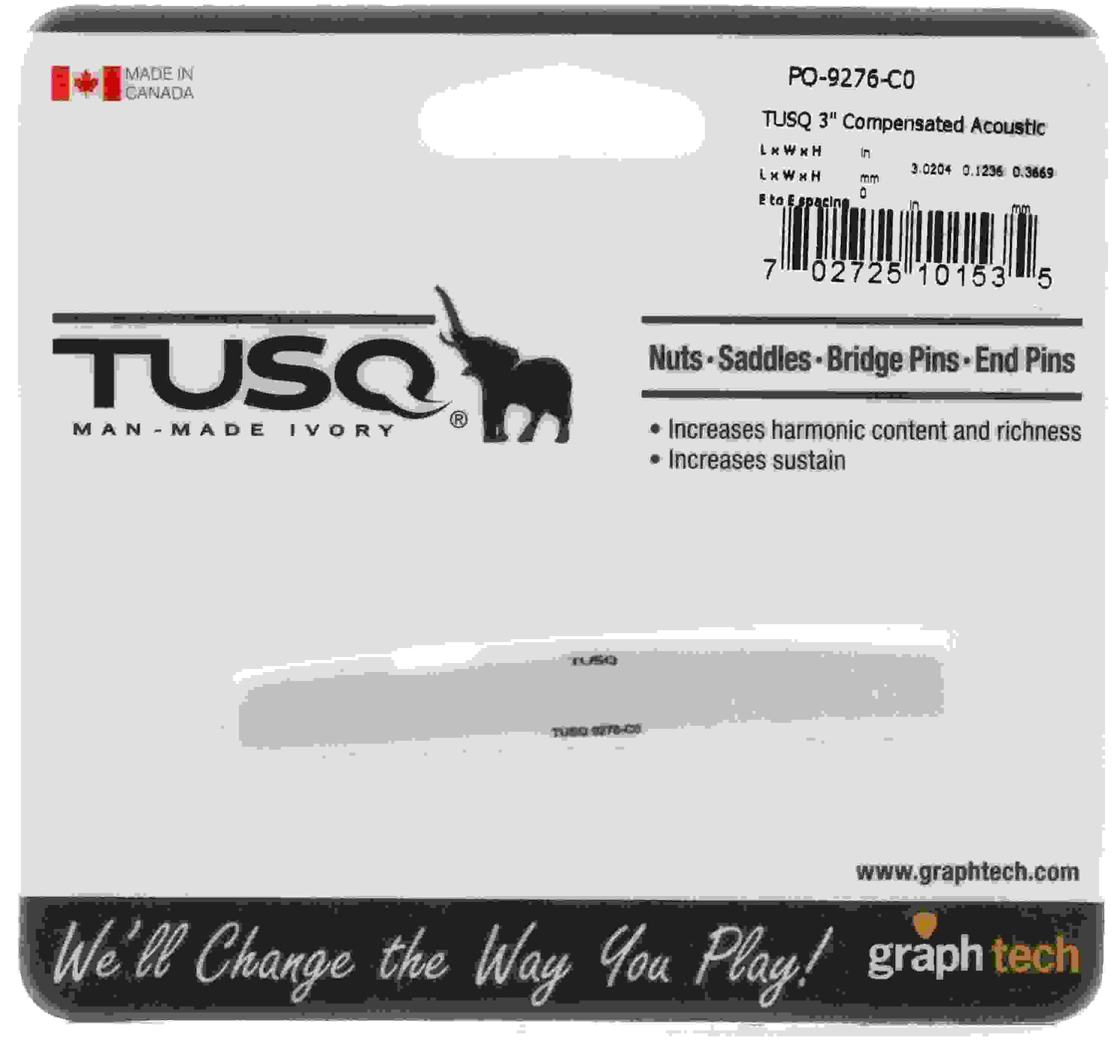 Graph Tech PQ-9276-C0 TUSQ 3-inch Compensated Acoustic Guitar Saddle