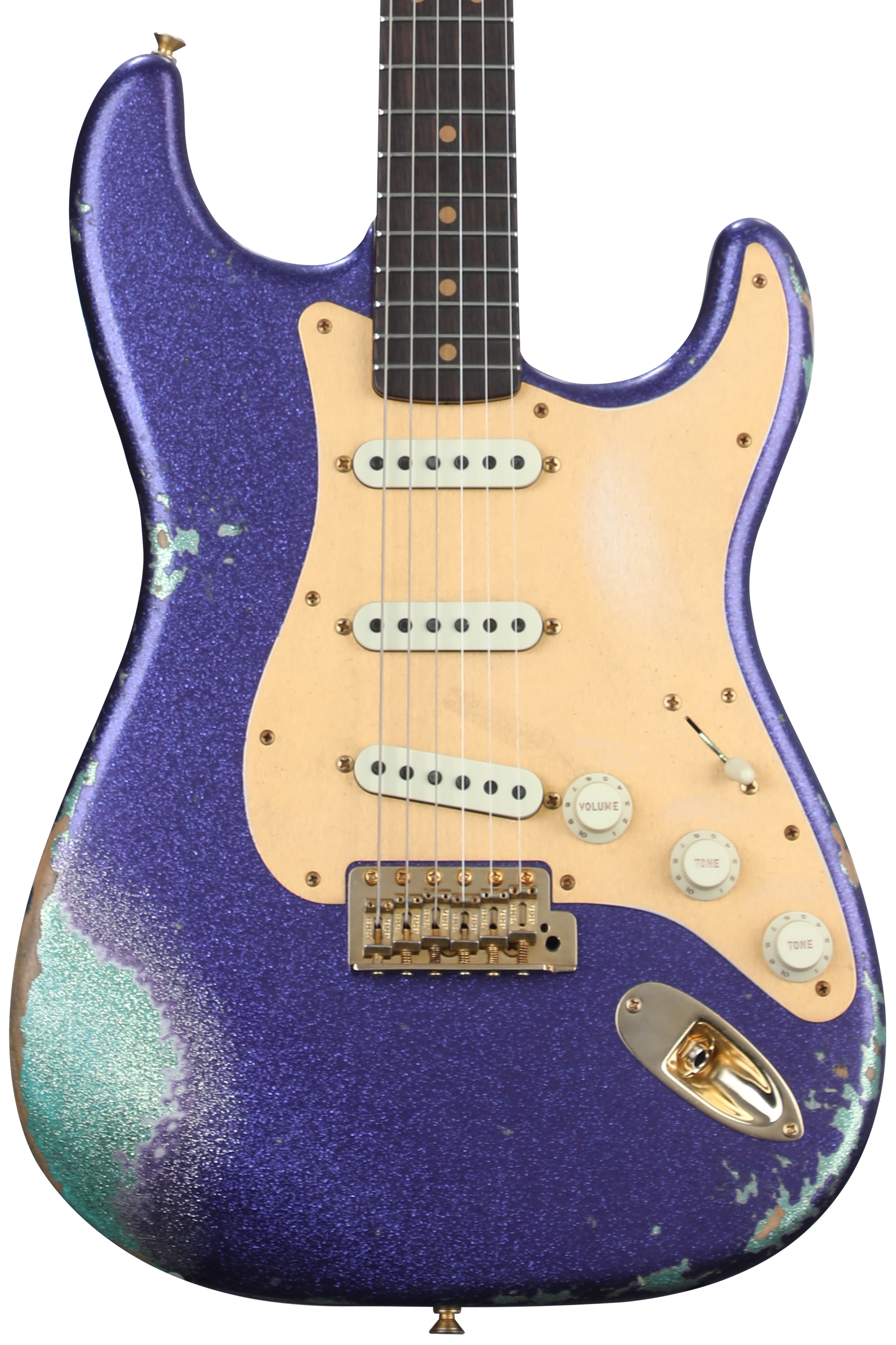 Fender Custom Shop Custom '69 Heavy Relic Stratocaster Electric Guitar -  Purple Sparkle Over Seafoam Sparkle