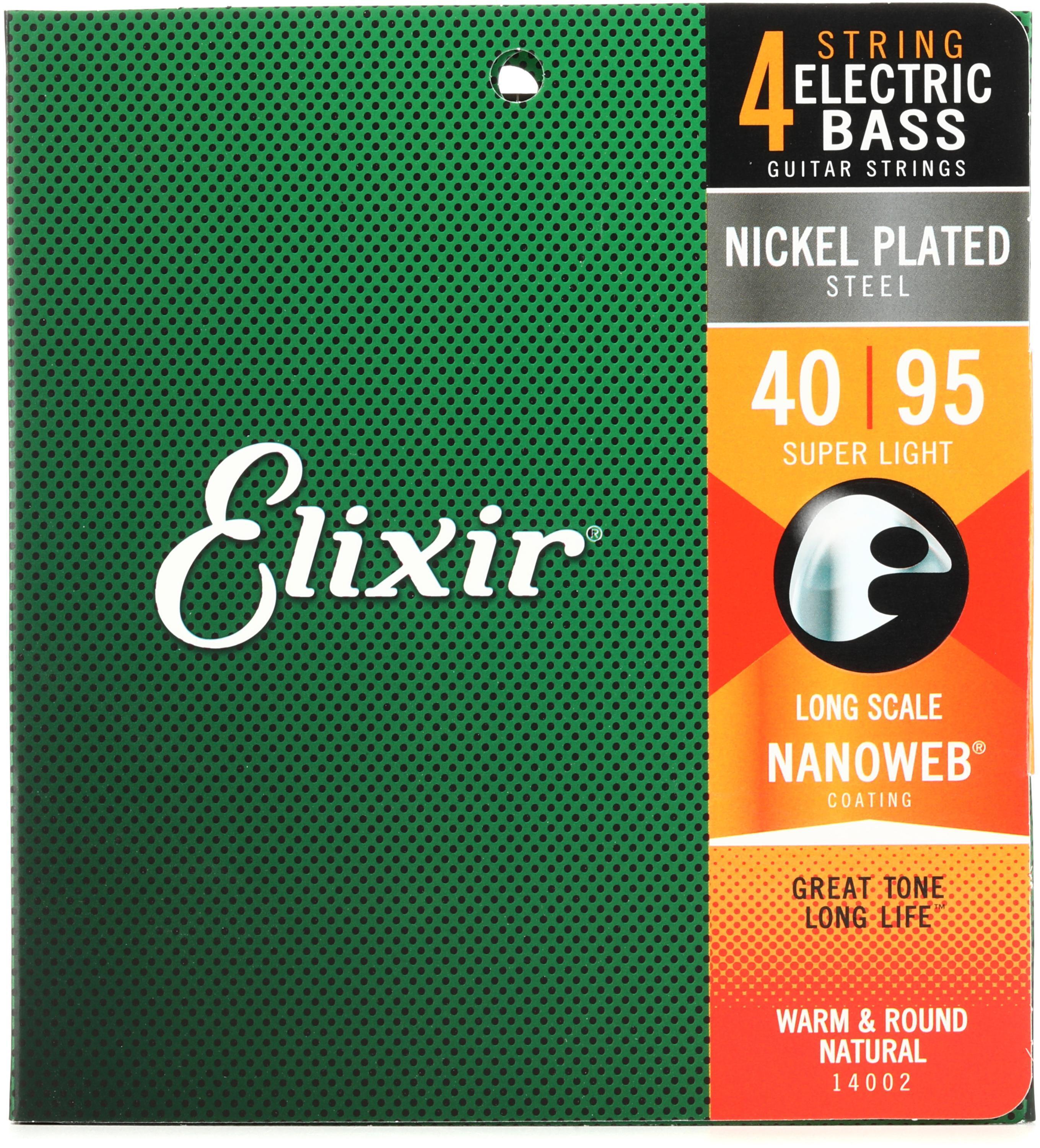 Bundled Item: Elixir Strings 14002 Nanoweb Electric Bass Guitar Strings - .040-.095 Super Light Long Scale 4-string