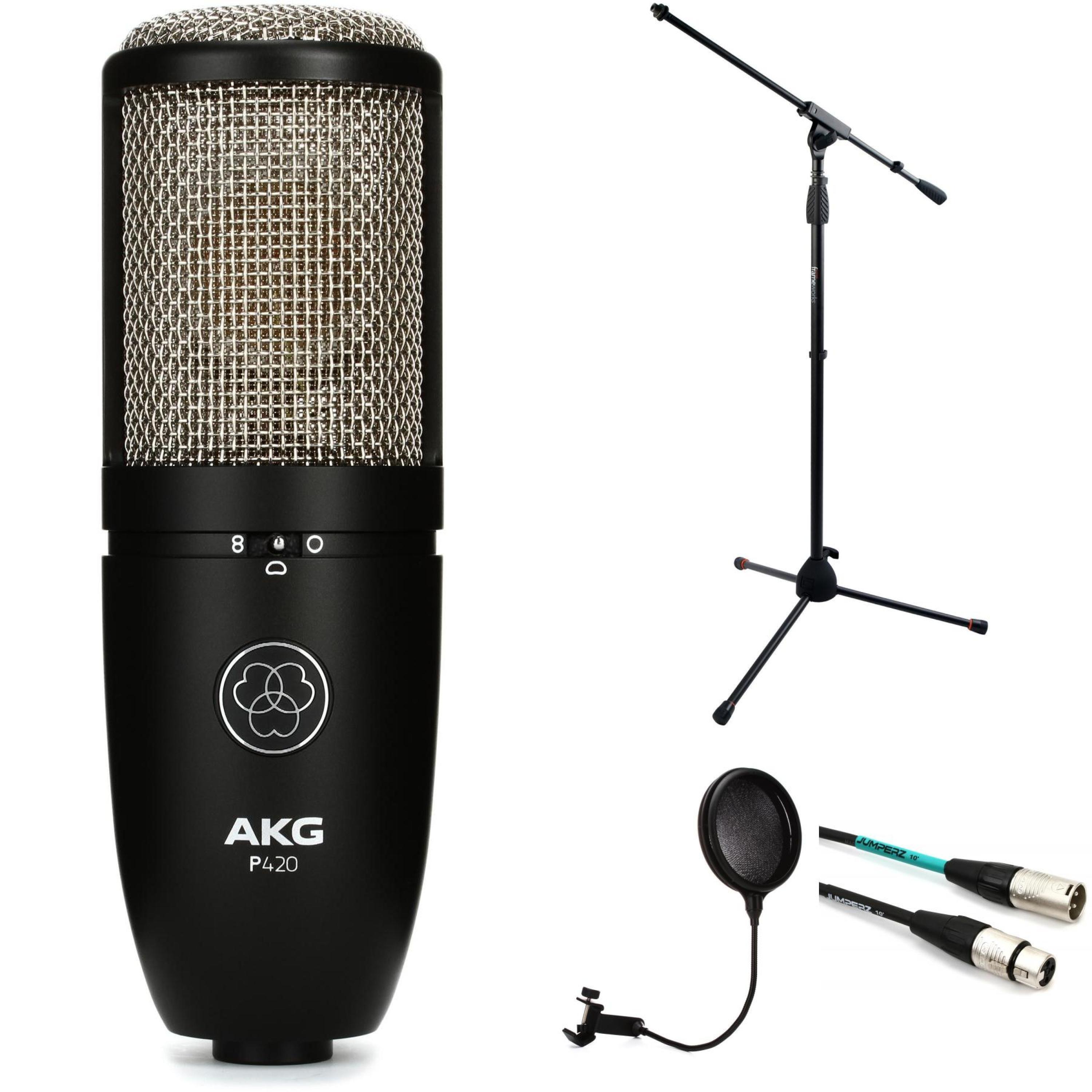 AKG P420 Large-Diaphragm Condenser Microphone Bundle with Stand, Pop Filte,  and Cable