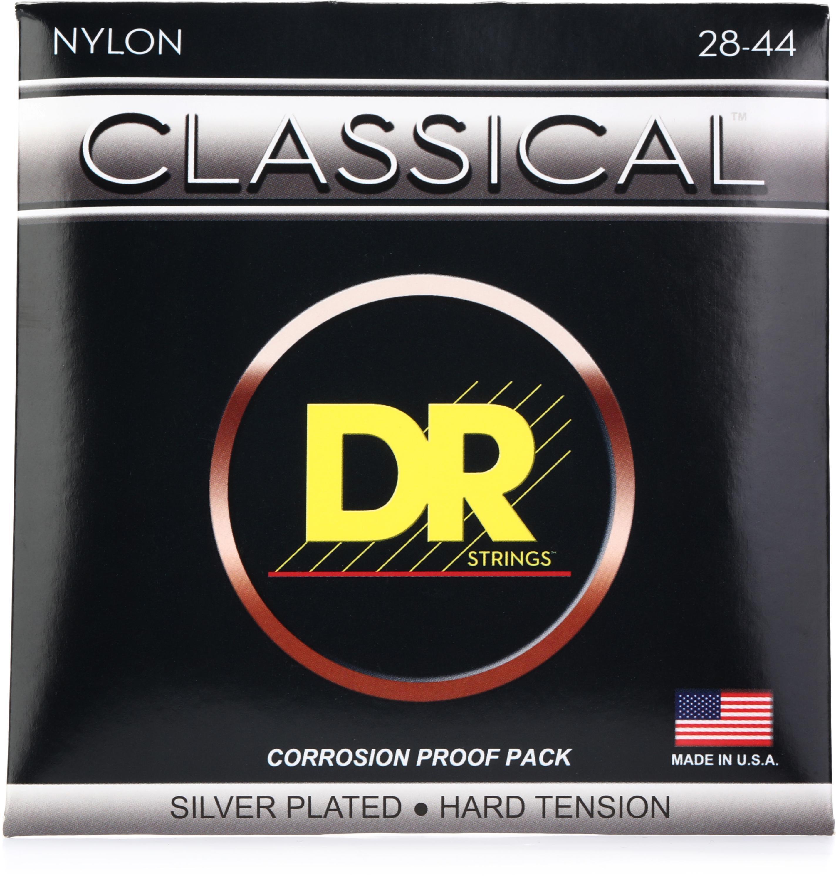 DR Strings CN-H Classical Nylon Silver-plated Strings - .028-.044, Hard  Tension