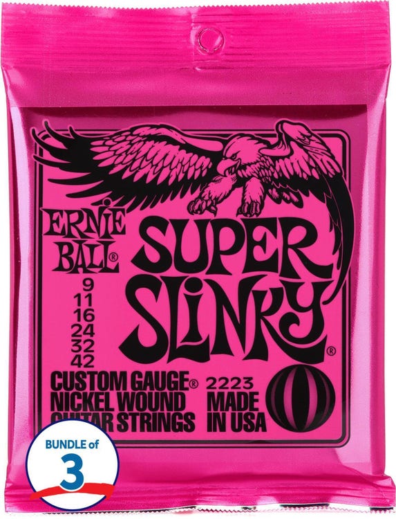 Ernie Ball 2223 Super Slinky Nickel Wound Electric Guitar Strings - .009-.042 (3-Pack)