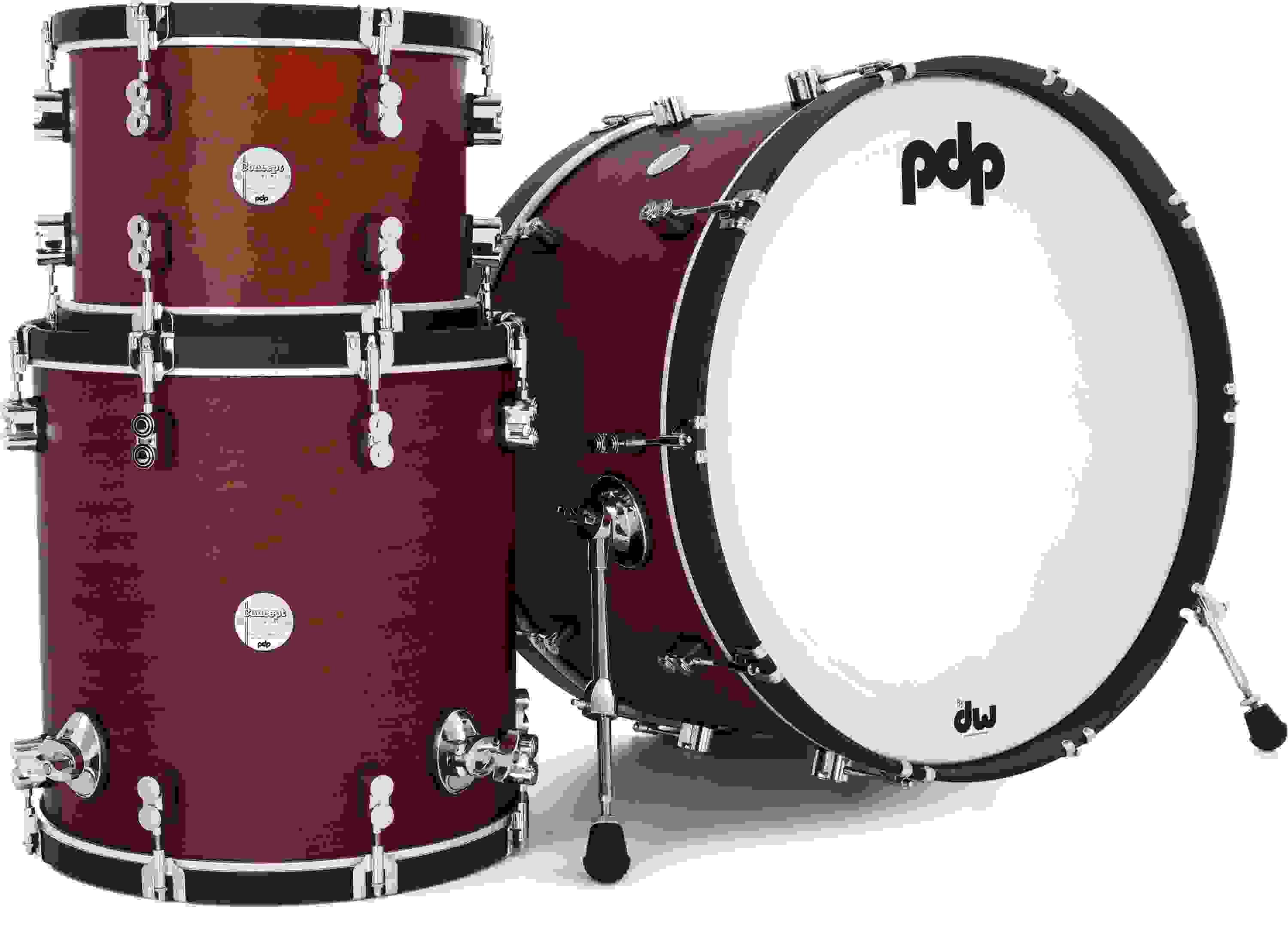 PDP Concept Maple Classic 3-piece Shell Pack with 24 inch Kick - Ox Blood with Ebony Hoops