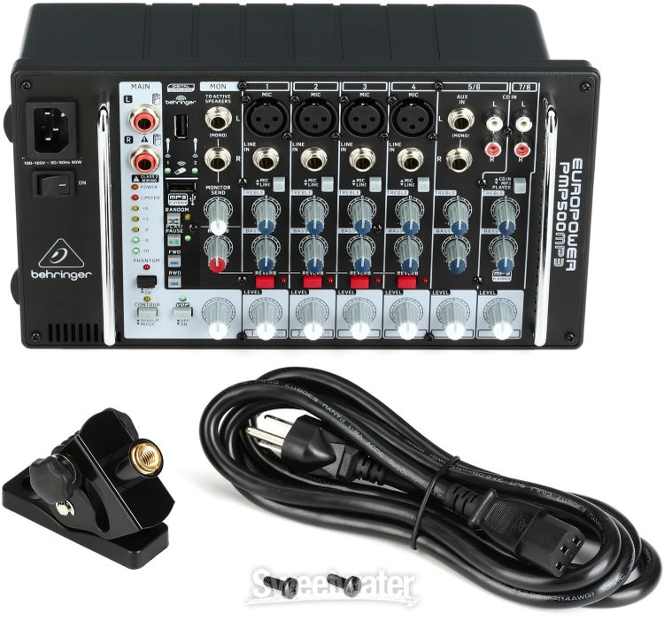  Europower PMP500 500W 12-Channel Powered Mixer with KLARK  TEKNIK Multi-FX Proces sor, Compressors, FBQ Feedback Detection System with  3x 25' XLR M to XLR F Cable : Musical Instruments