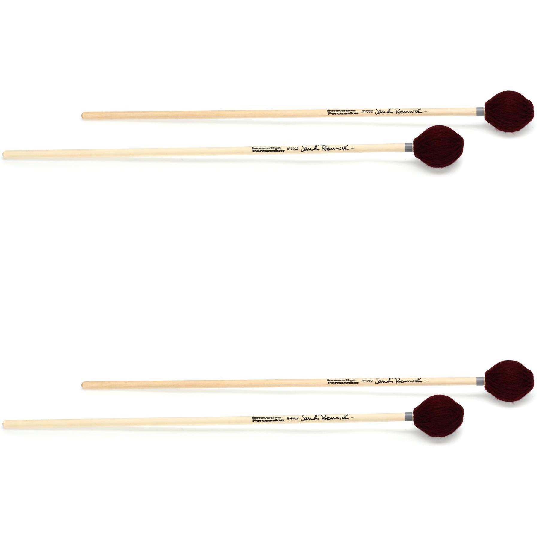 Innovative Percussion IP4002 Sandi Rennick Medium Marimba Mallets -  Cranberry Yarn - Birch (2 Pack)