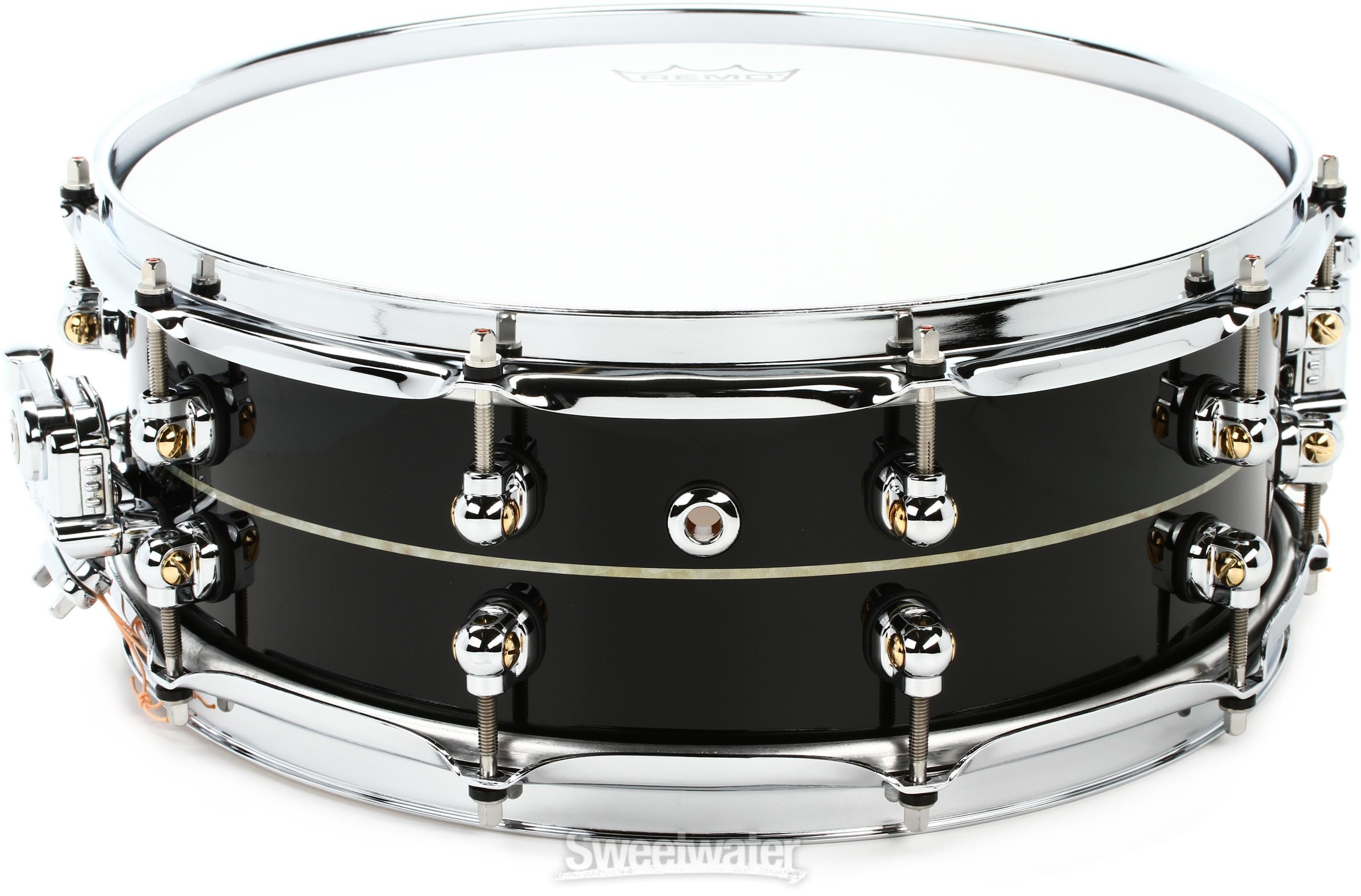 Pearl Hybrid Exotic Kapur/Fiberglass Snare Drum - 14 x 5 inch - Ebony  Lacquer with Pearl Inlay